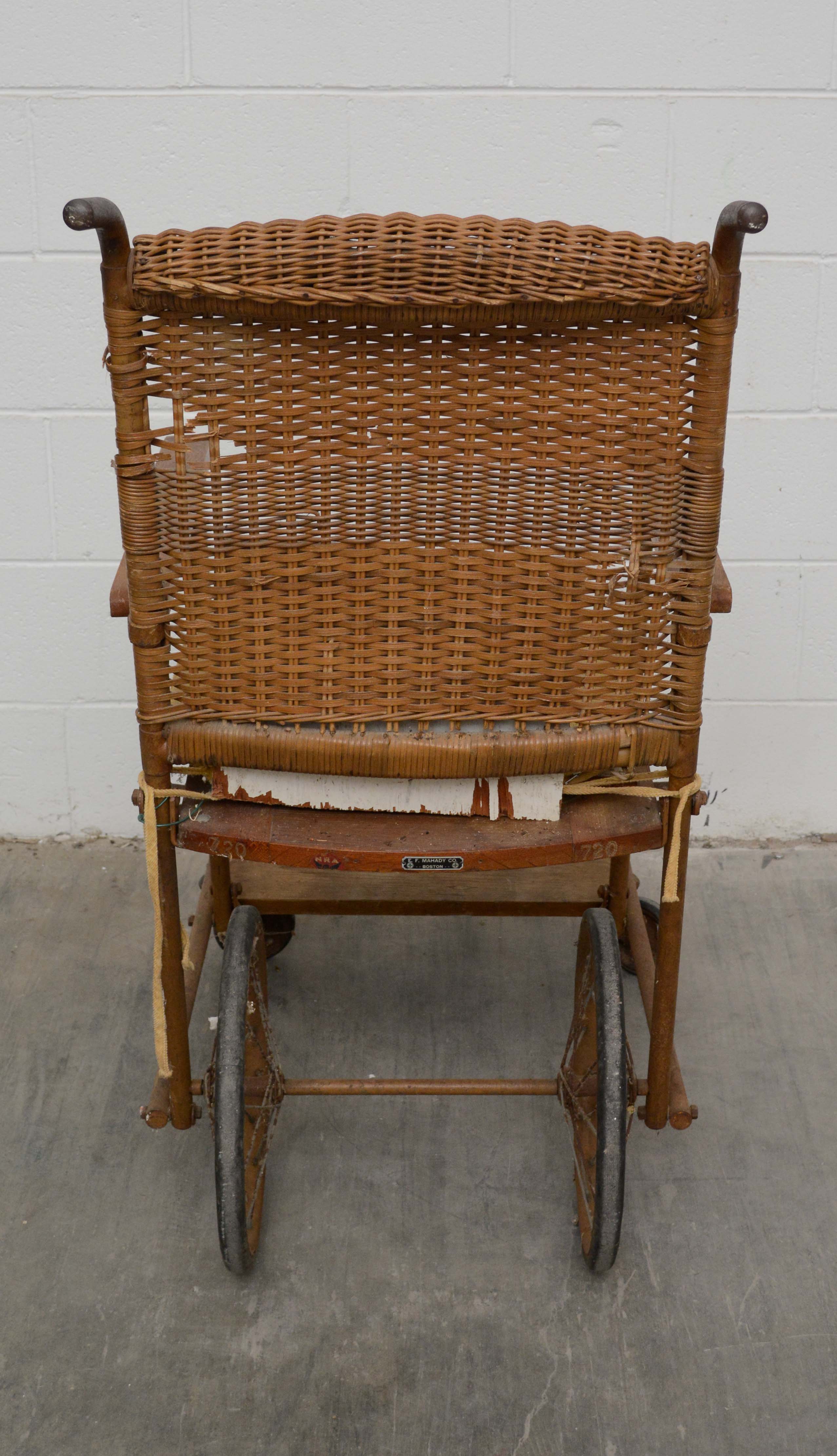 Oak and Wicker Wheelchair by E. F. Mahady Company, Early 20th Century