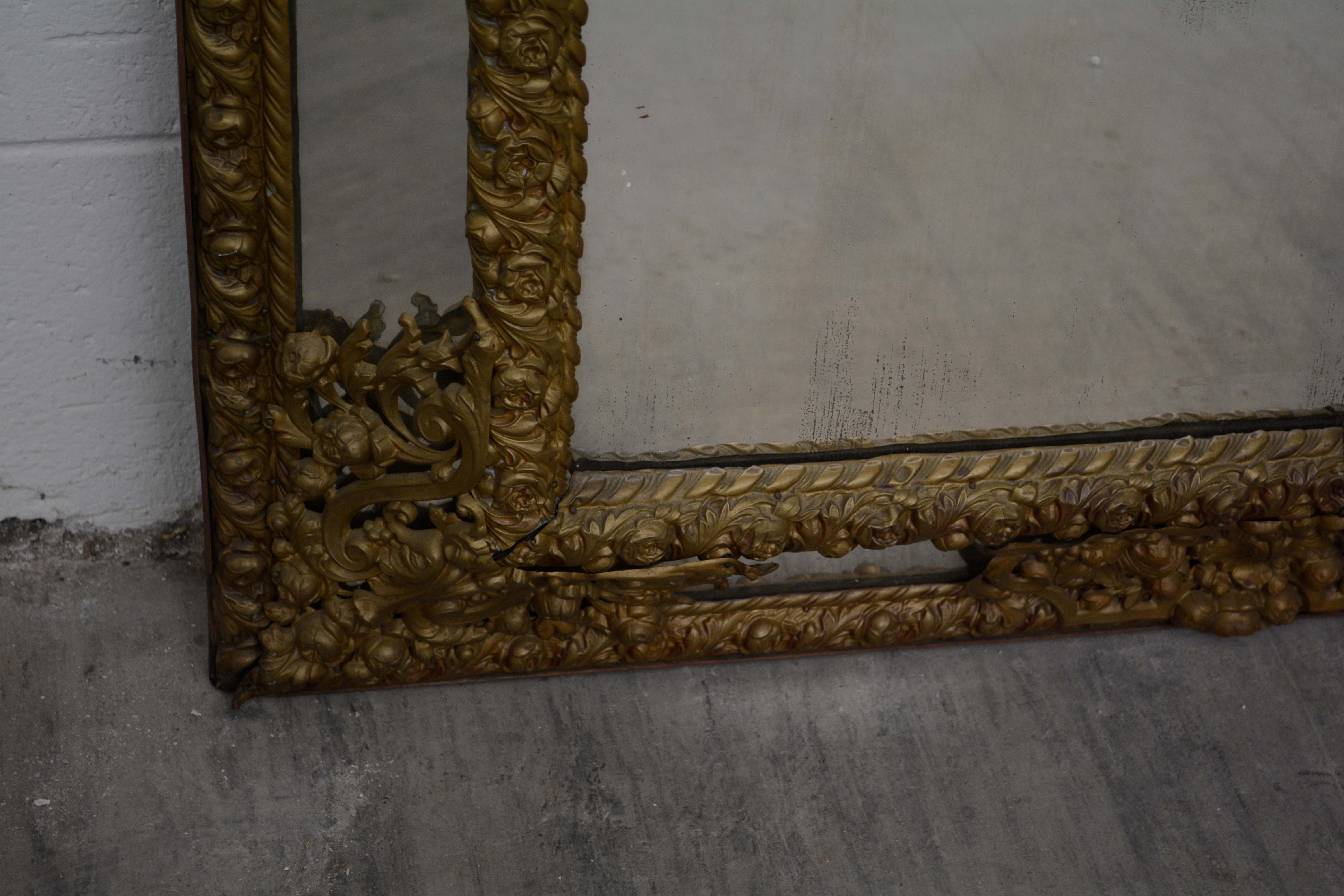 Dutch Baroque Brass Repoussé Wall Mirror