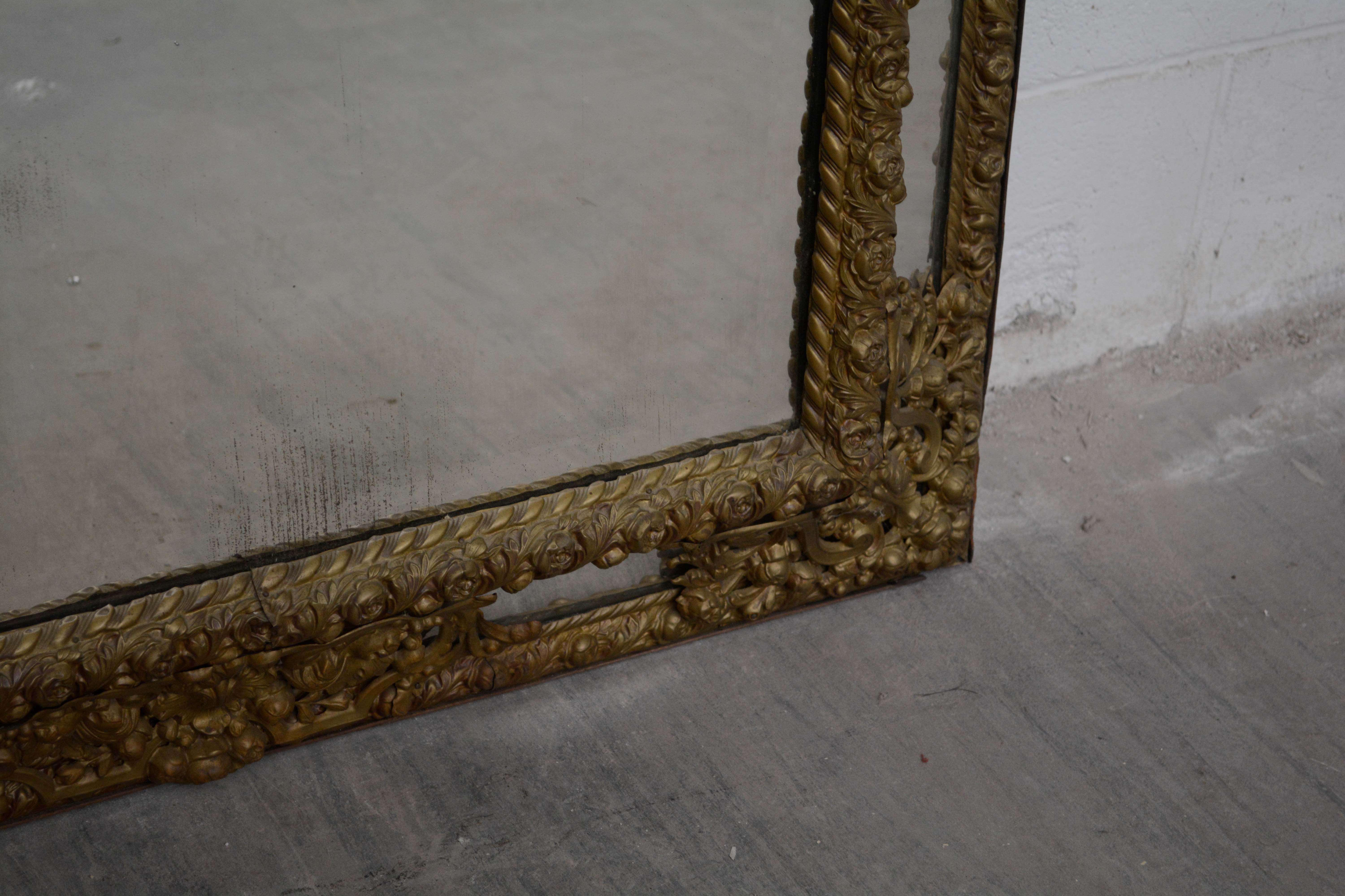 Dutch Baroque Brass Repoussé Wall Mirror