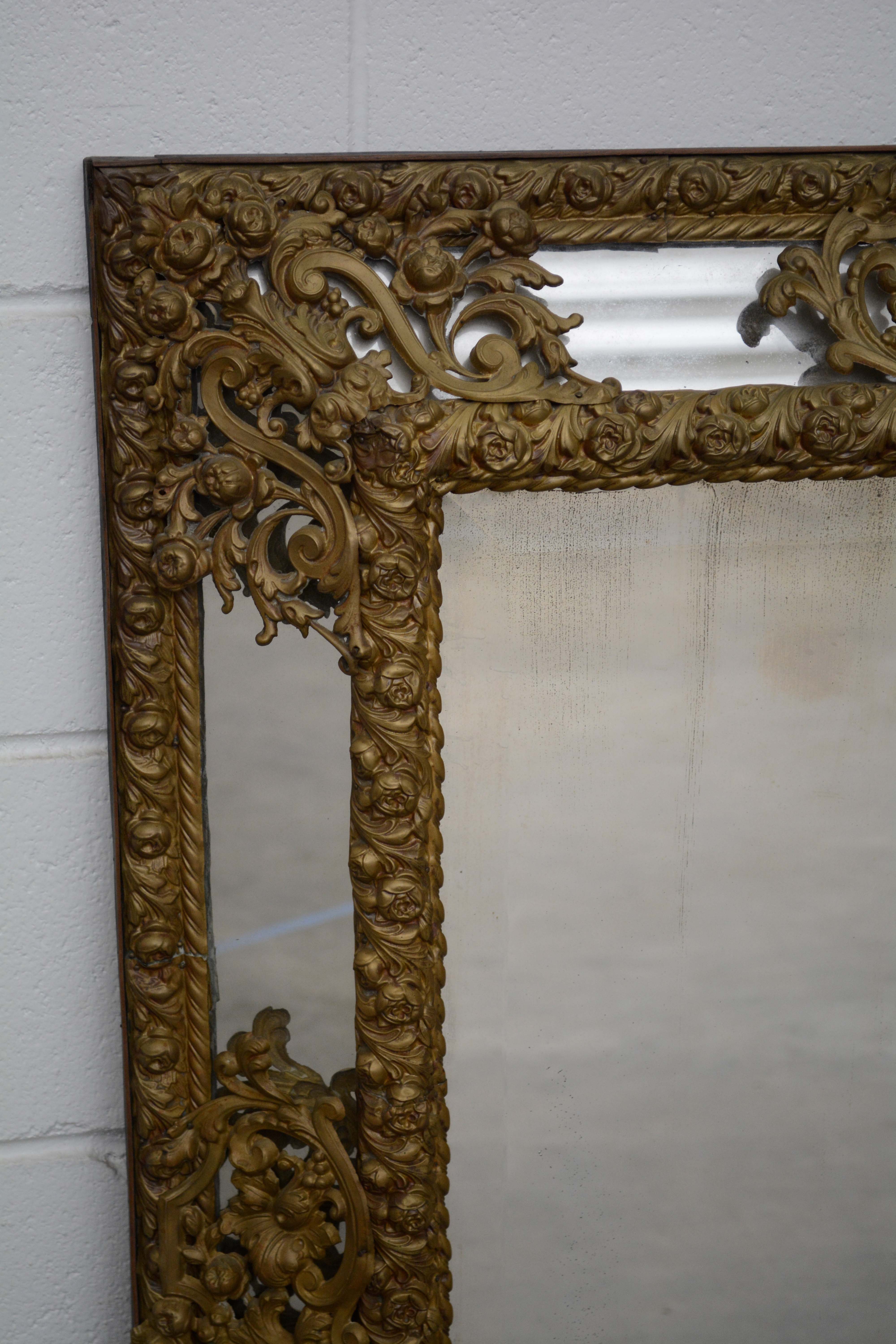 Dutch Baroque Brass Repoussé Wall Mirror
