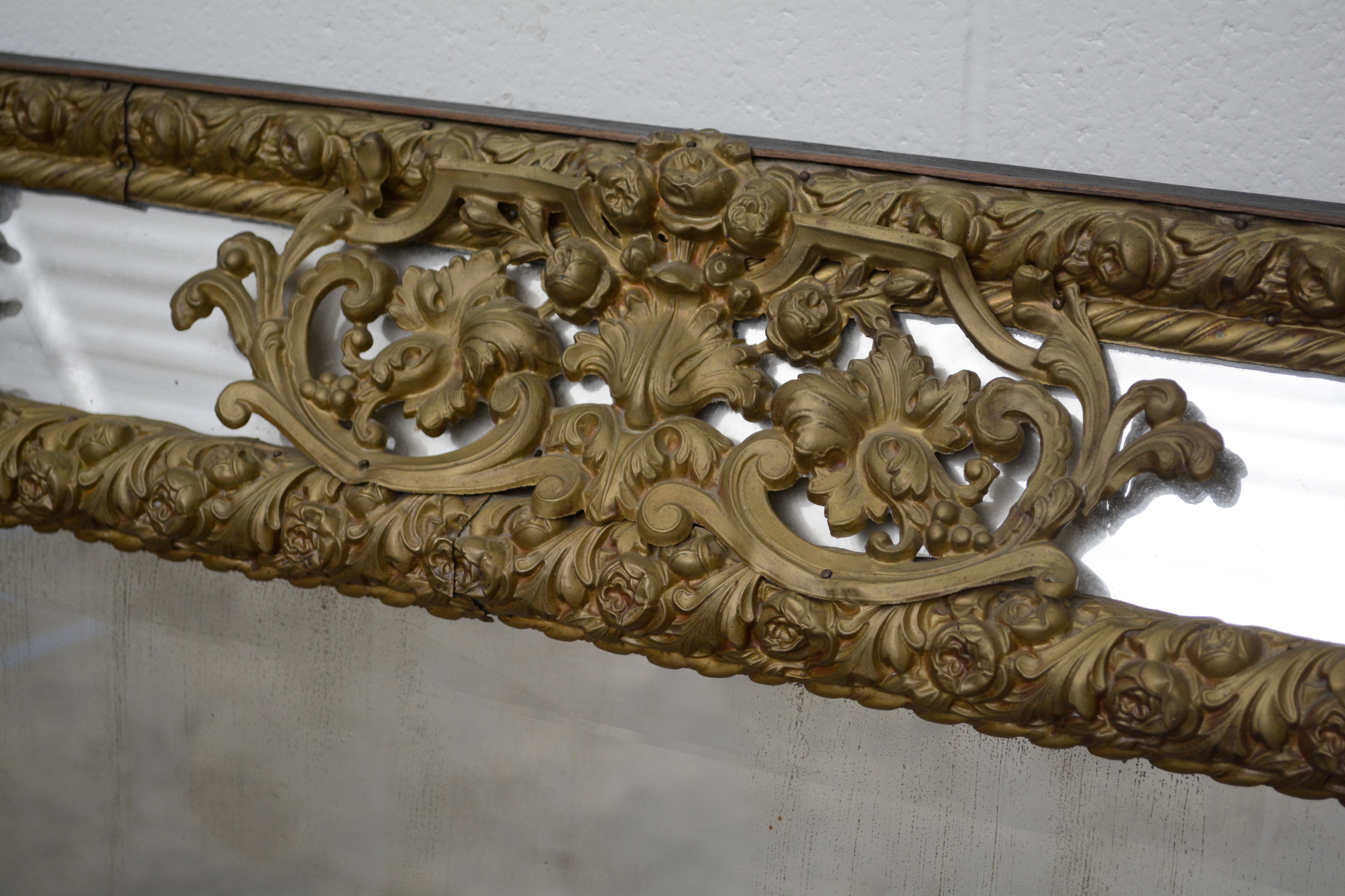 Dutch Baroque Brass Repoussé Wall Mirror