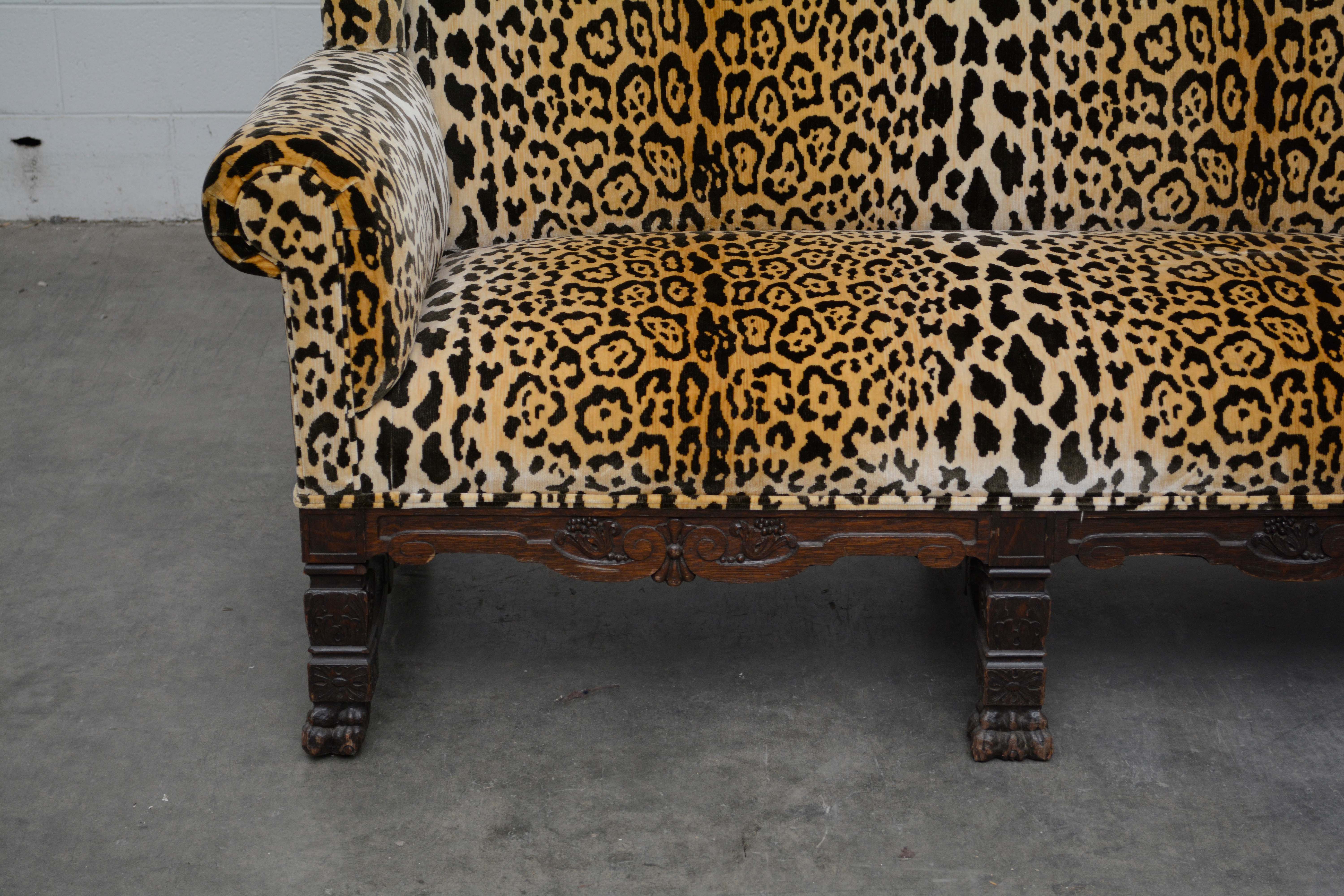 English Oak Settee with Scalamandre Upholstery, Early 20th Century