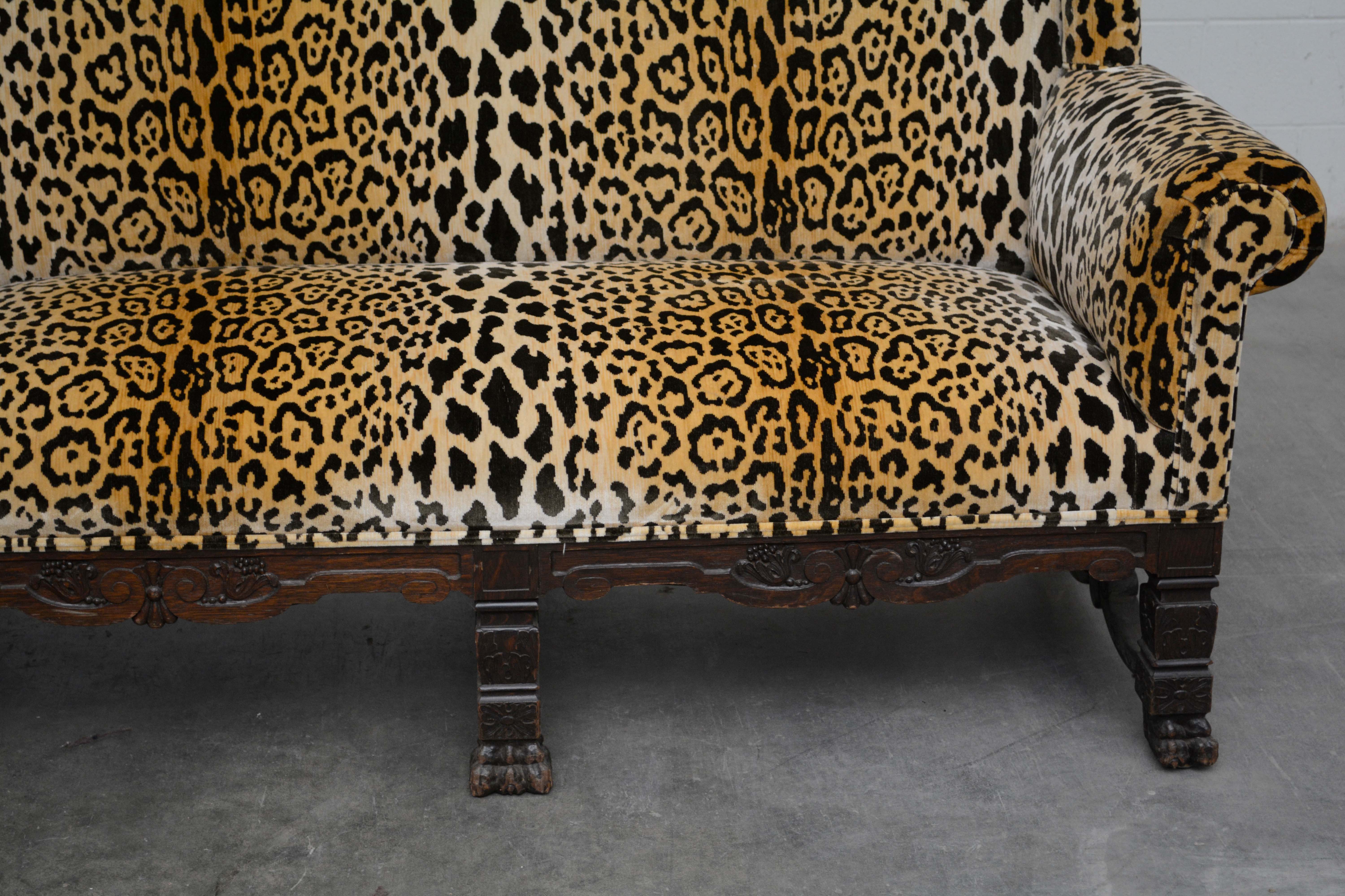 English Oak Settee with Scalamandre Upholstery, Early 20th Century