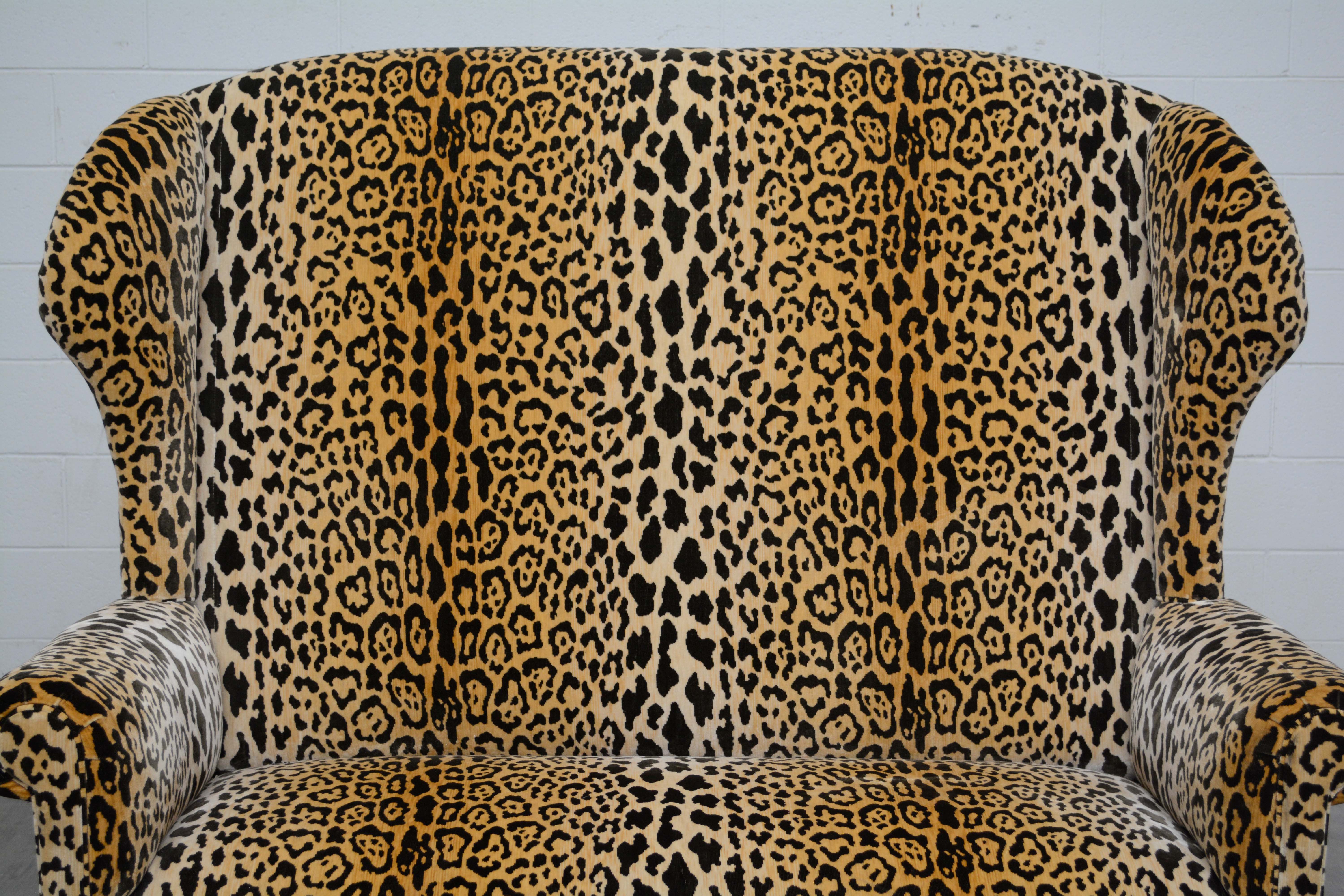 English Oak Settee with Scalamandre Upholstery, Early 20th Century