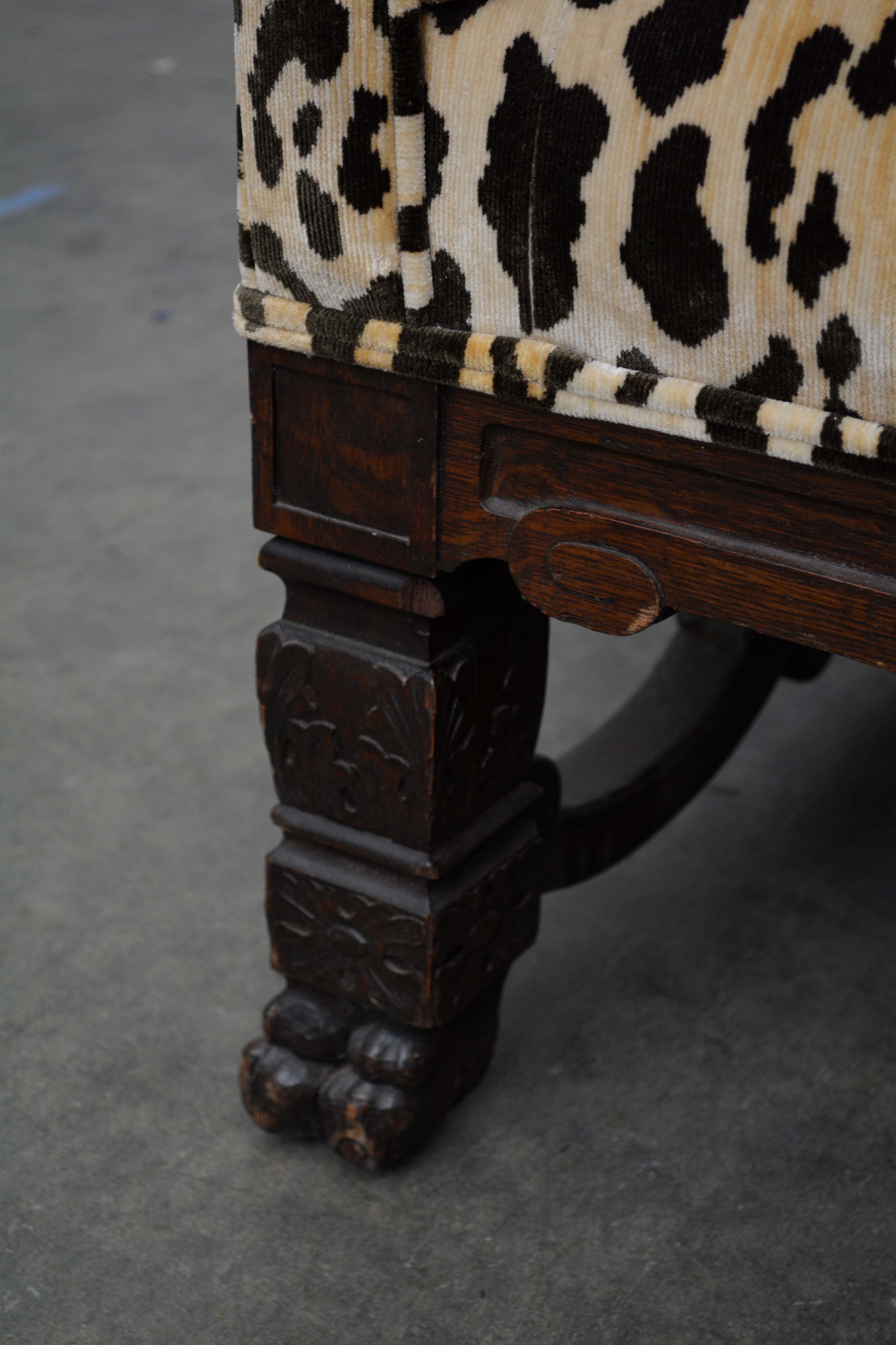 English Oak Settee with Scalamandre Upholstery, Early 20th Century