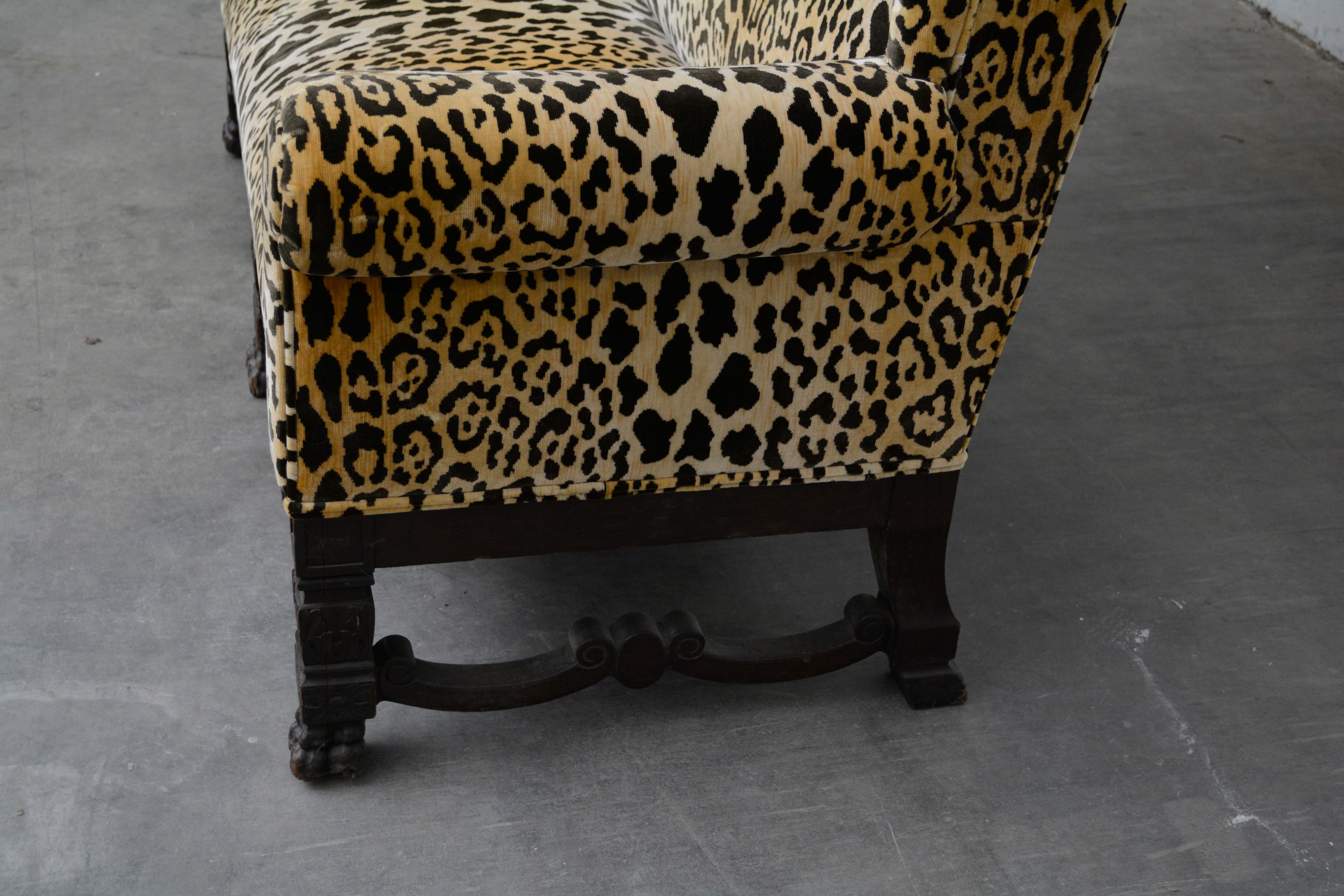 English Oak Settee with Scalamandre Upholstery, Early 20th Century