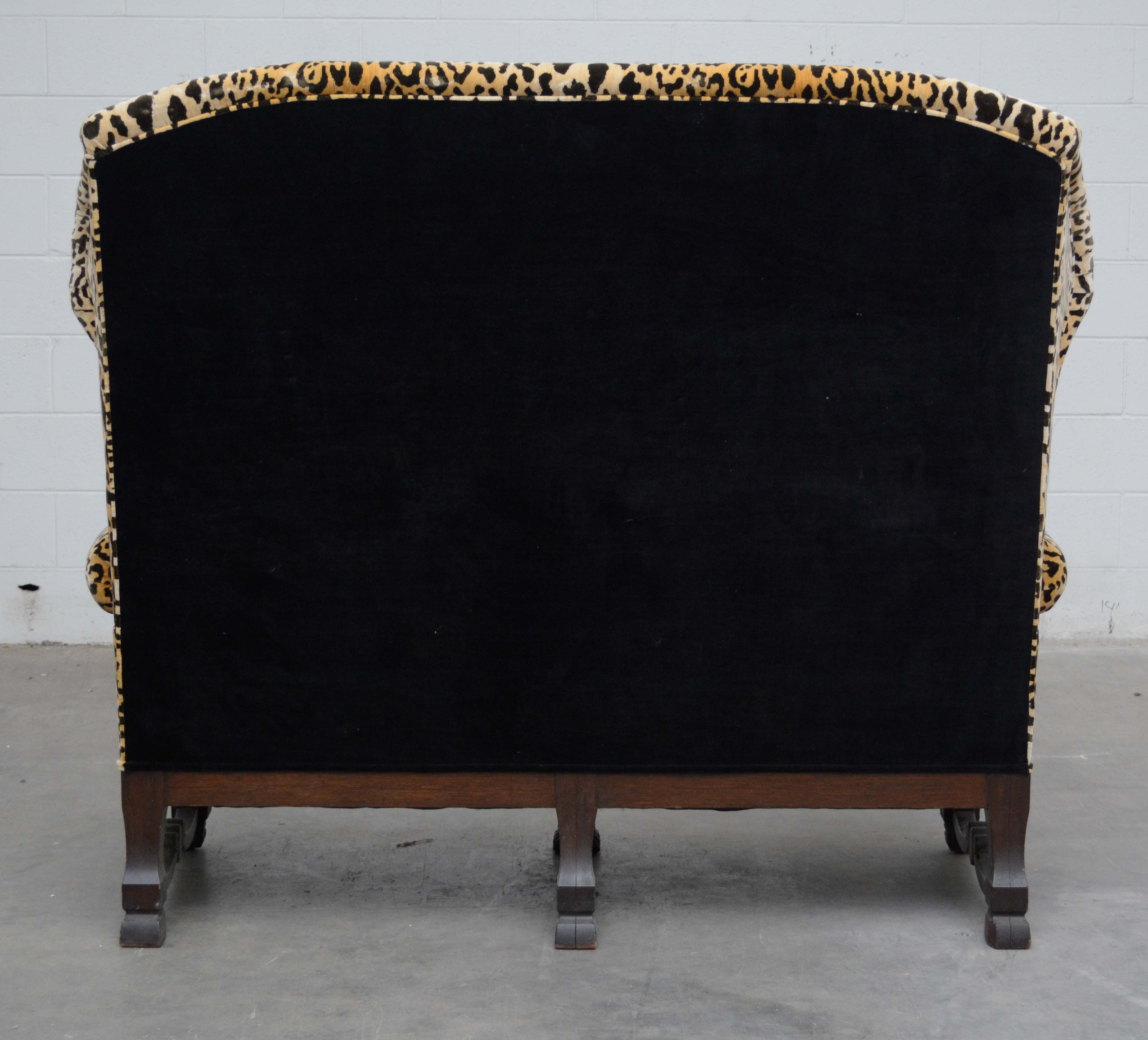 English Oak Settee with Scalamandre Upholstery, Early 20th Century