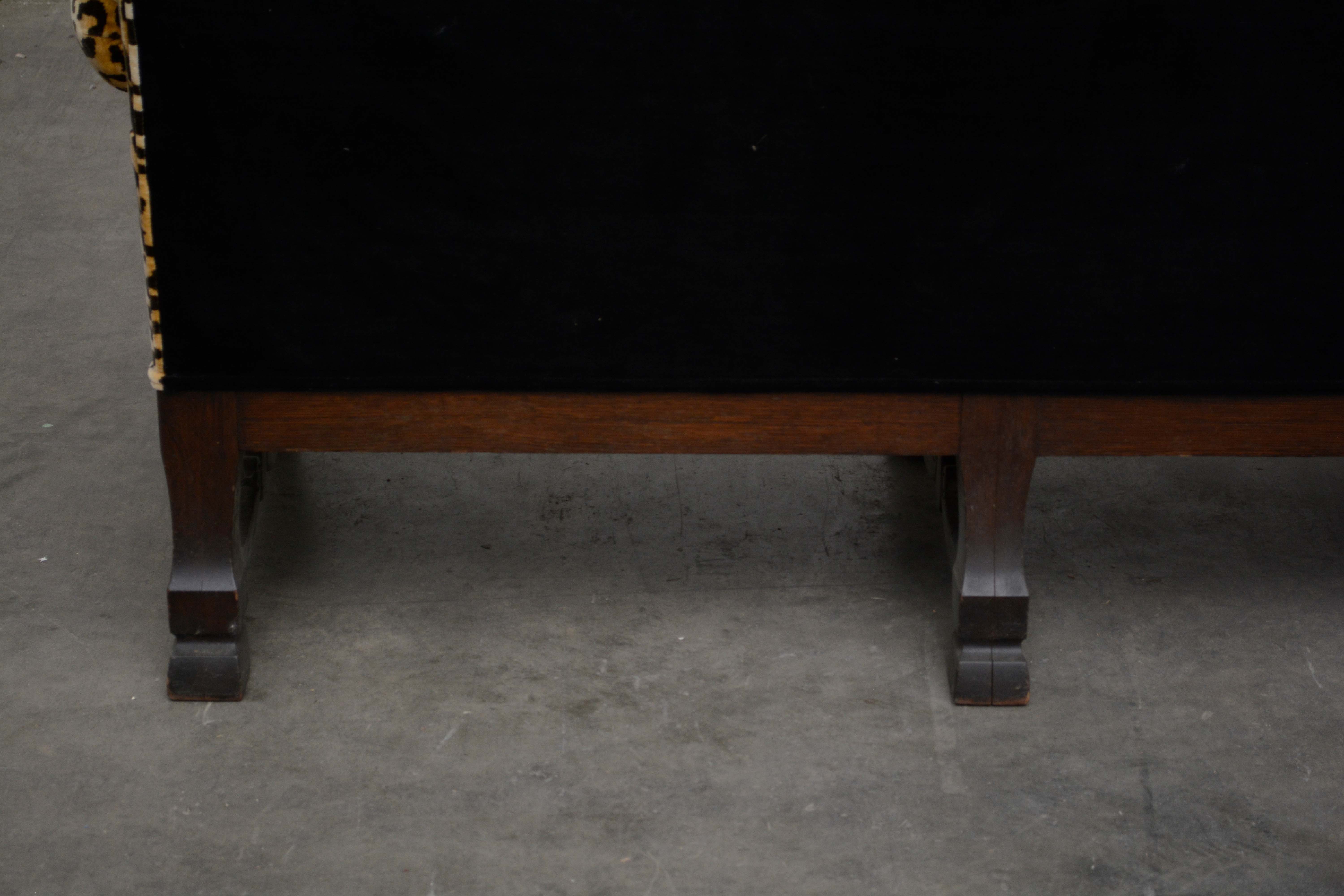 English Oak Settee with Scalamandre Upholstery, Early 20th Century