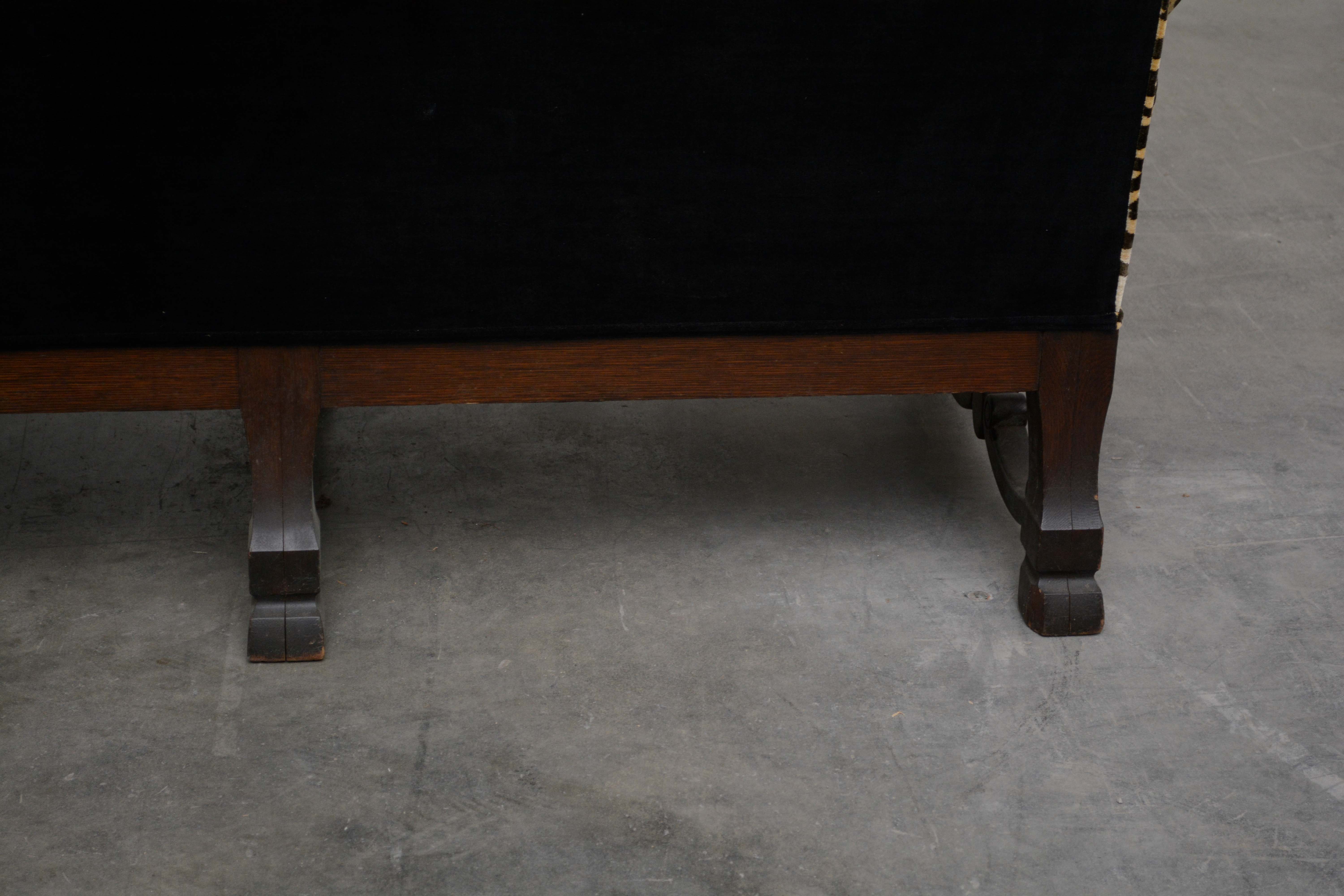 English Oak Settee with Scalamandre Upholstery, Early 20th Century