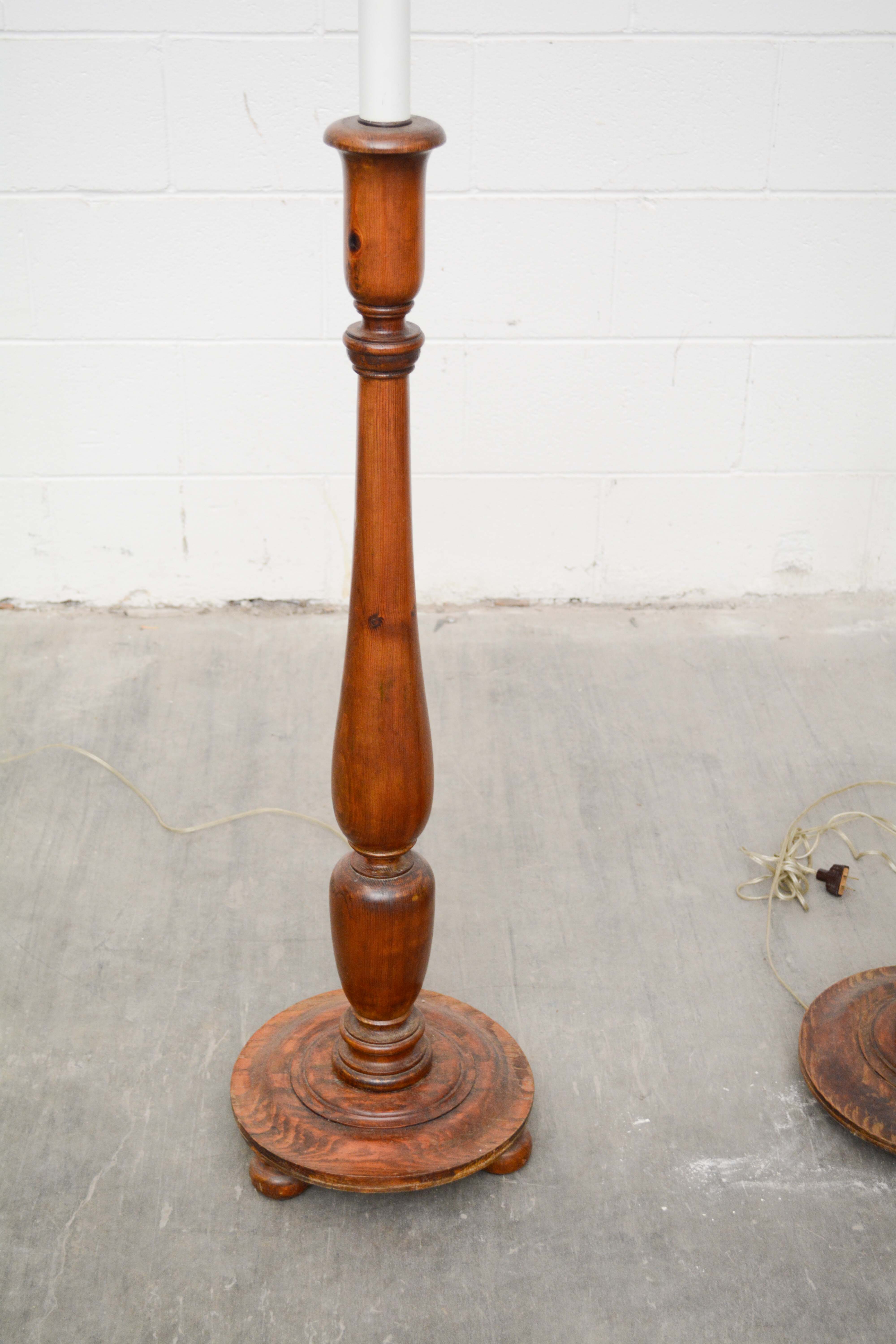 Antique Turned Mahogany Candle Stand Floor Lamps with Dual Lights