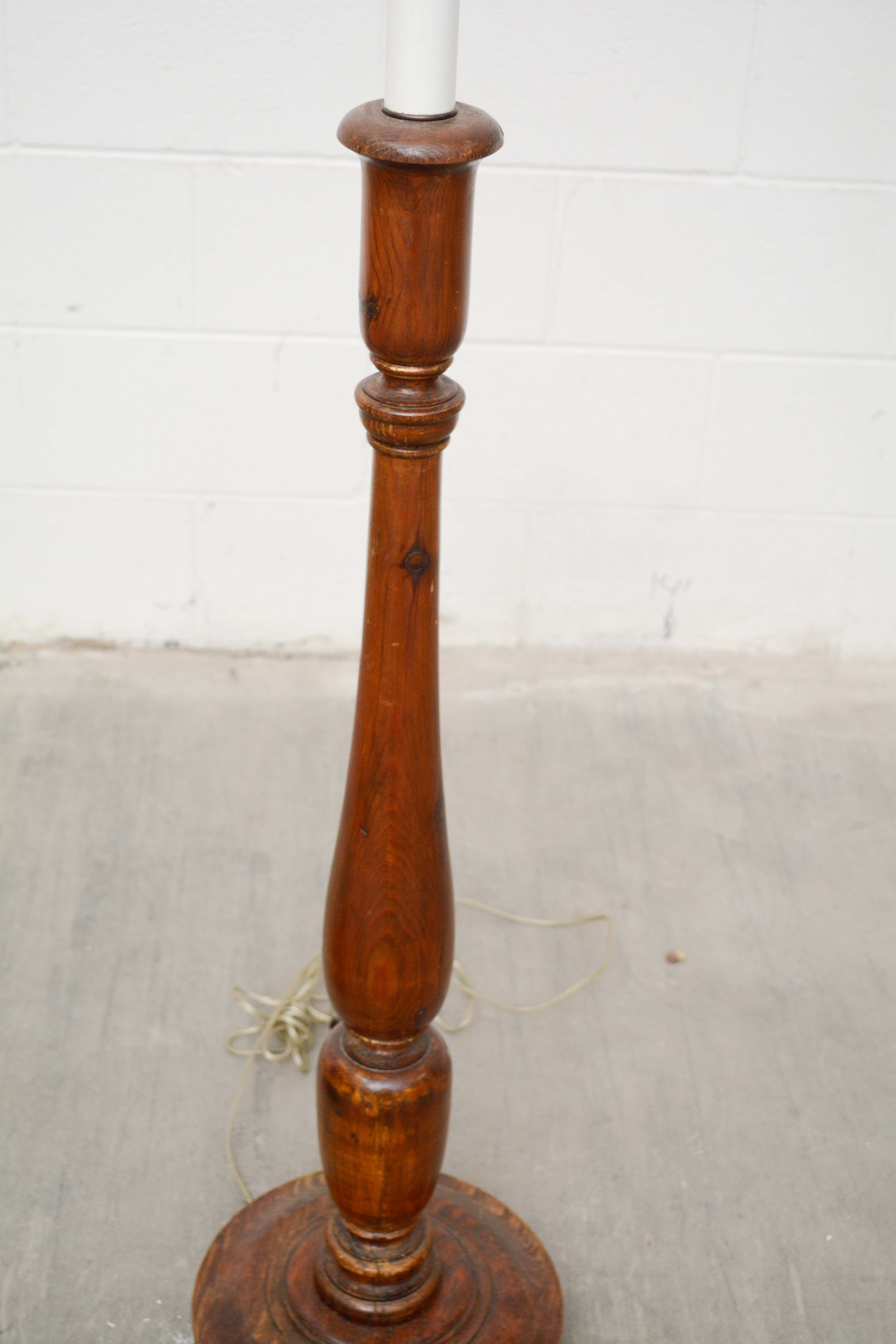 Antique Turned Mahogany Candle Stand Floor Lamps with Dual Lights