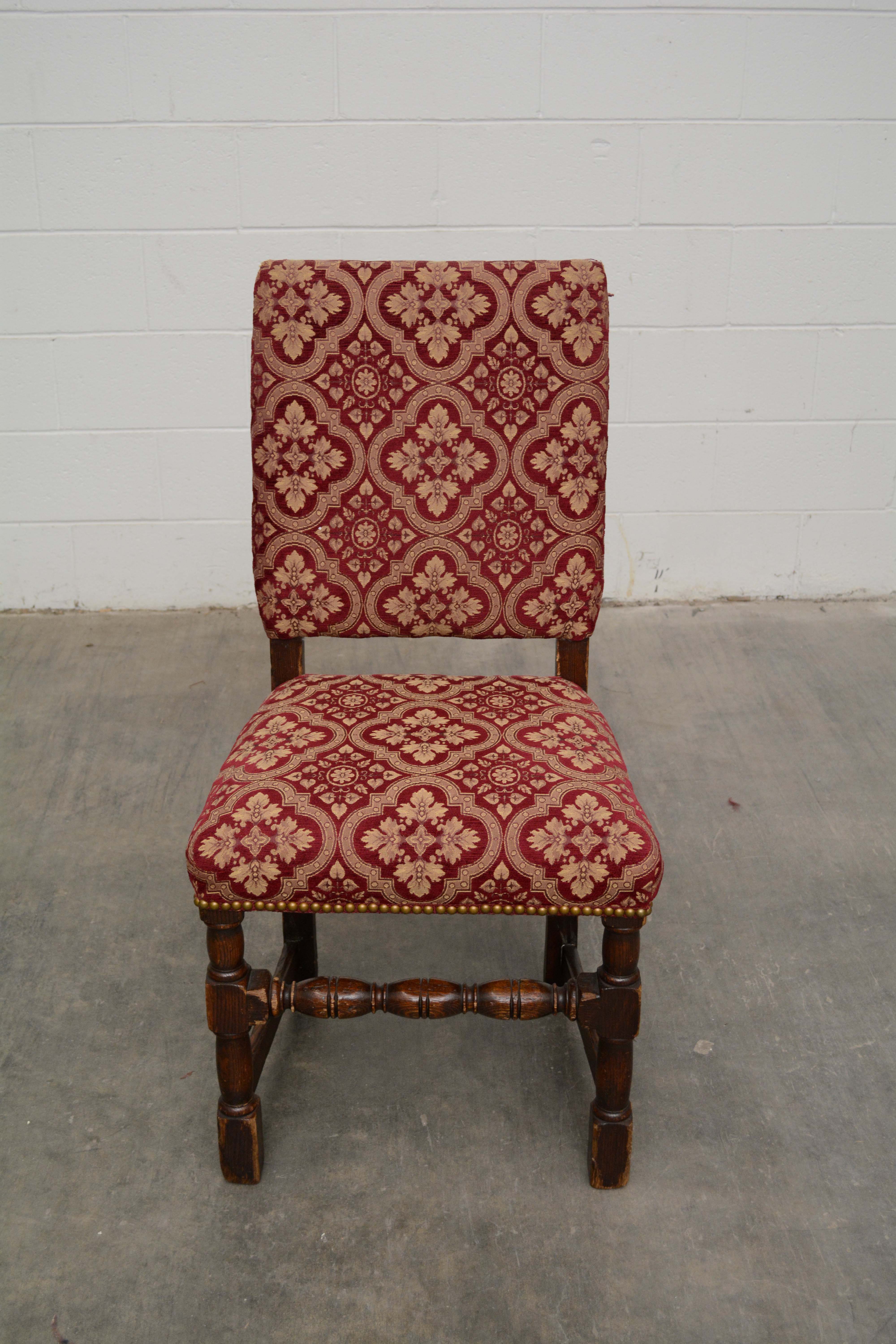 Jacobean Revival Style Oak Side Chairs, Late 19th Century