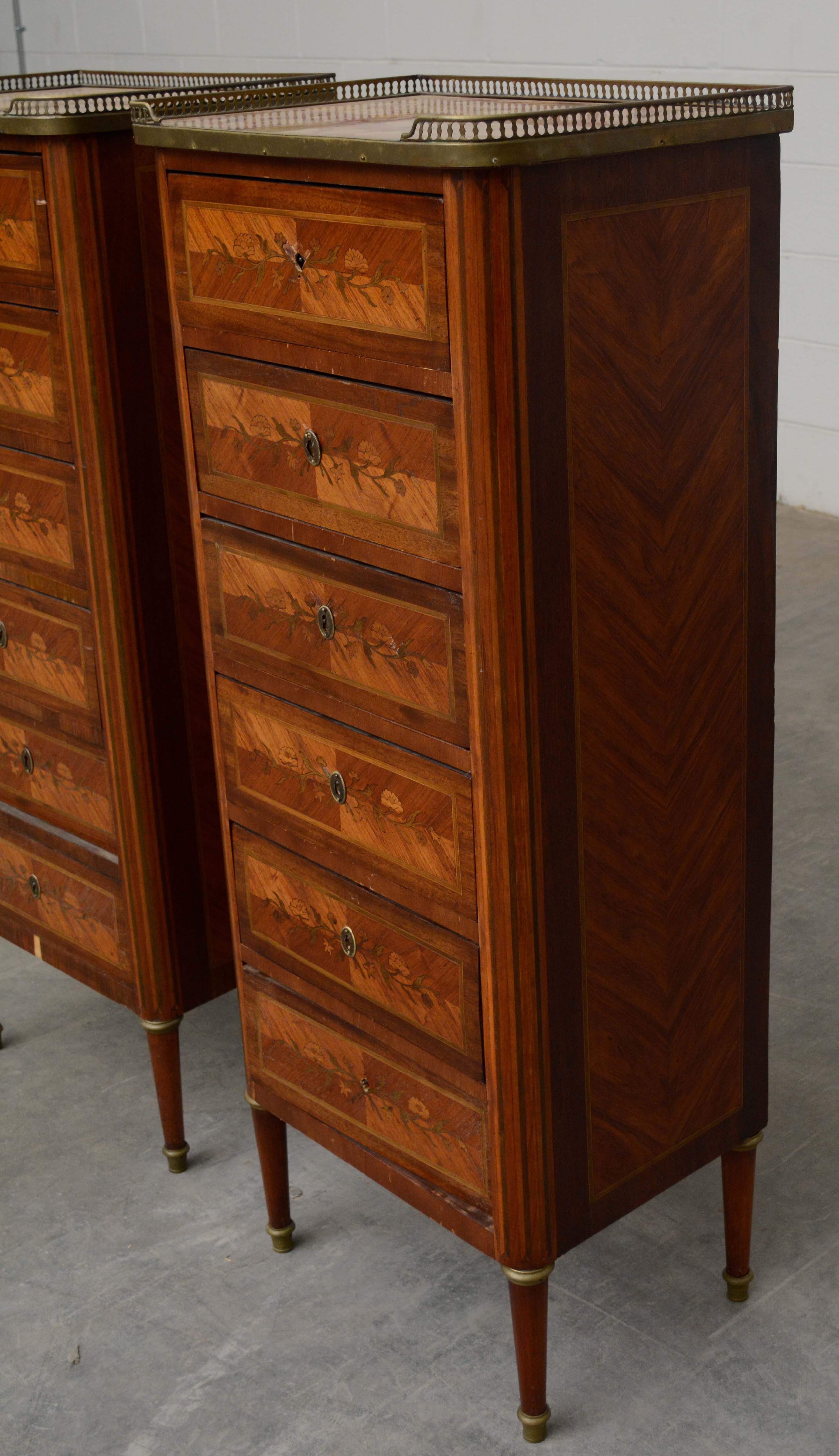 Pair of Kingwood and Mahogany Louis XVI-Style Tall Chests of Drawers, c. 1900