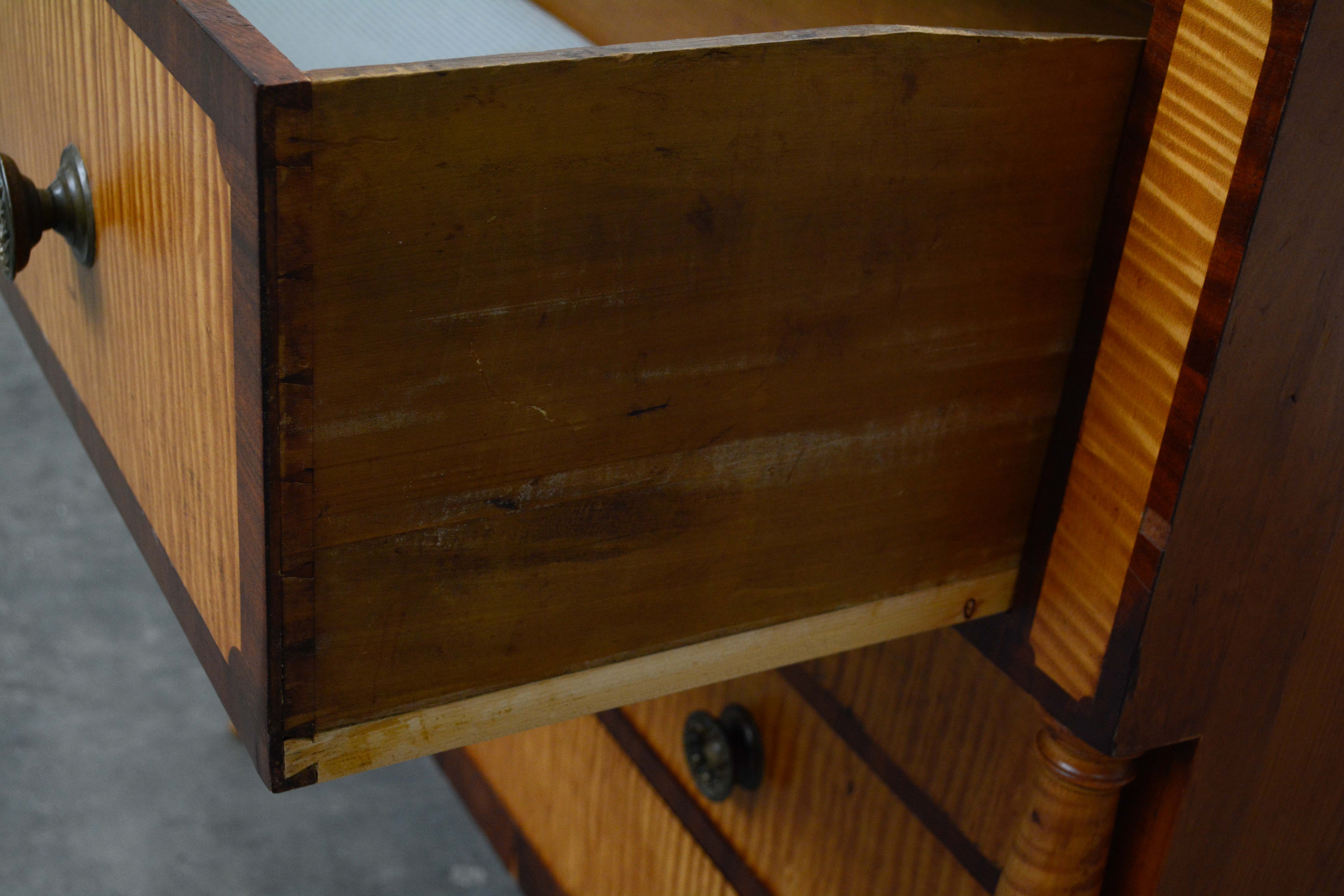 American Empire Tiger Maple and Mahogany Chest of Drawers, Mid-19th Century