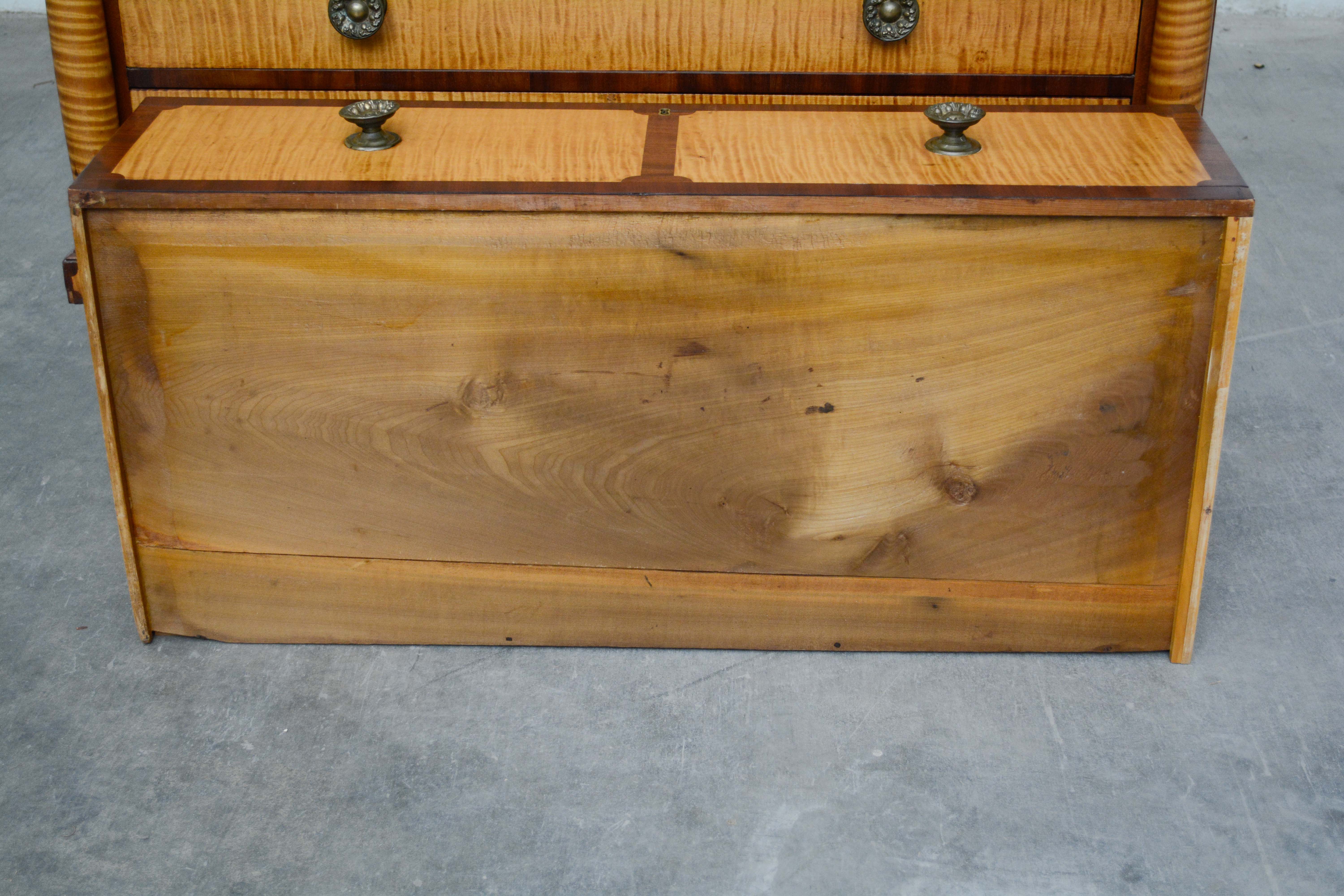 American Empire Tiger Maple and Mahogany Chest of Drawers, Mid-19th Century