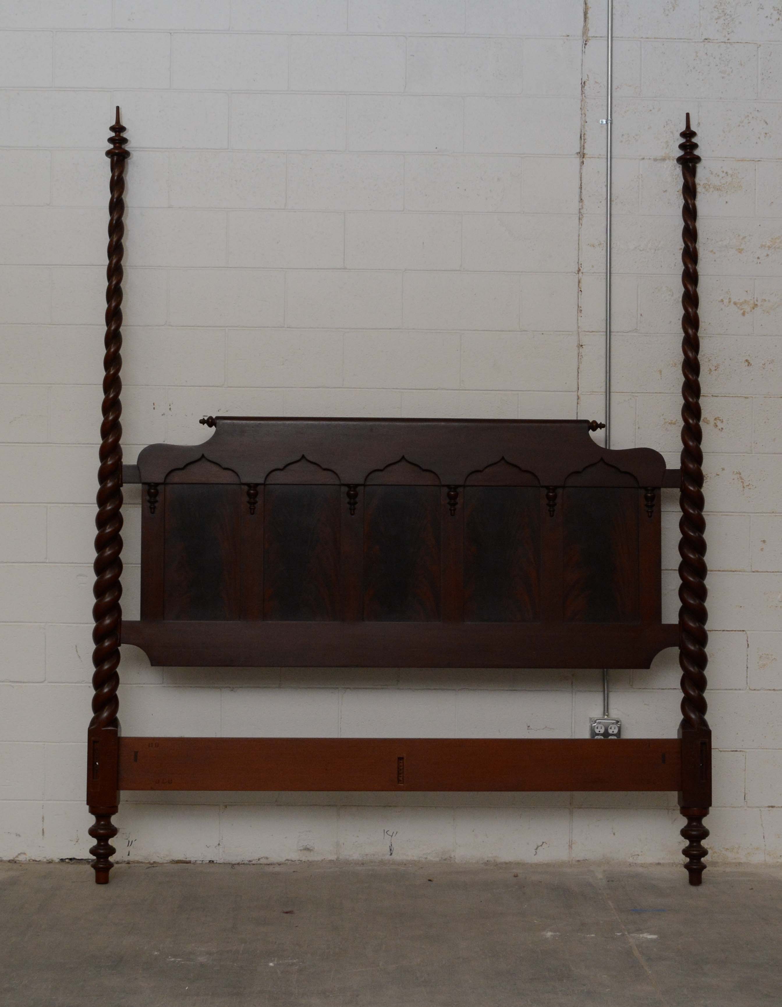 Classical Style Mahogany Queen Size Four-Poster Bed Frame, 20th Century