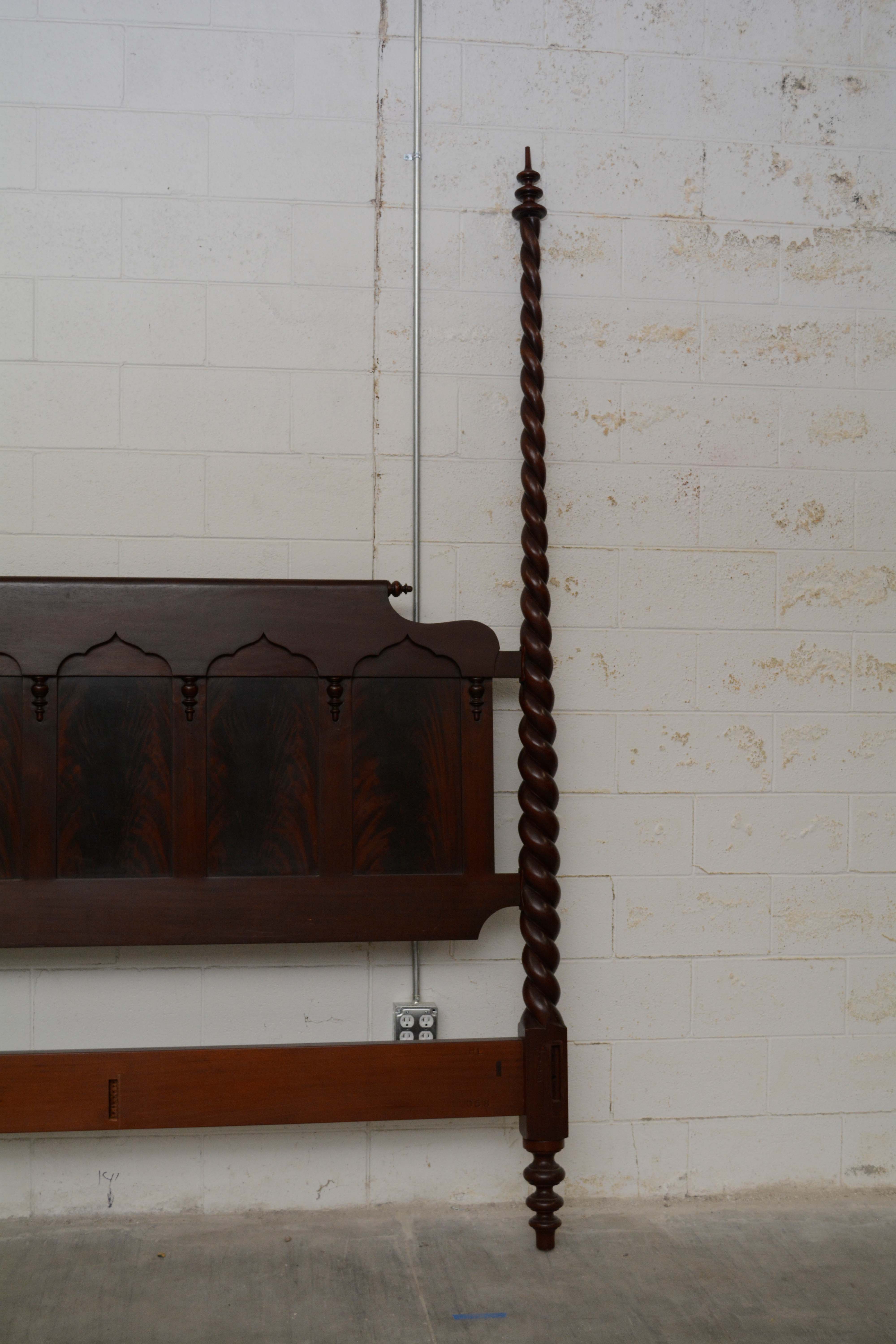 Classical Style Mahogany Queen Size Four-Poster Bed Frame, 20th Century