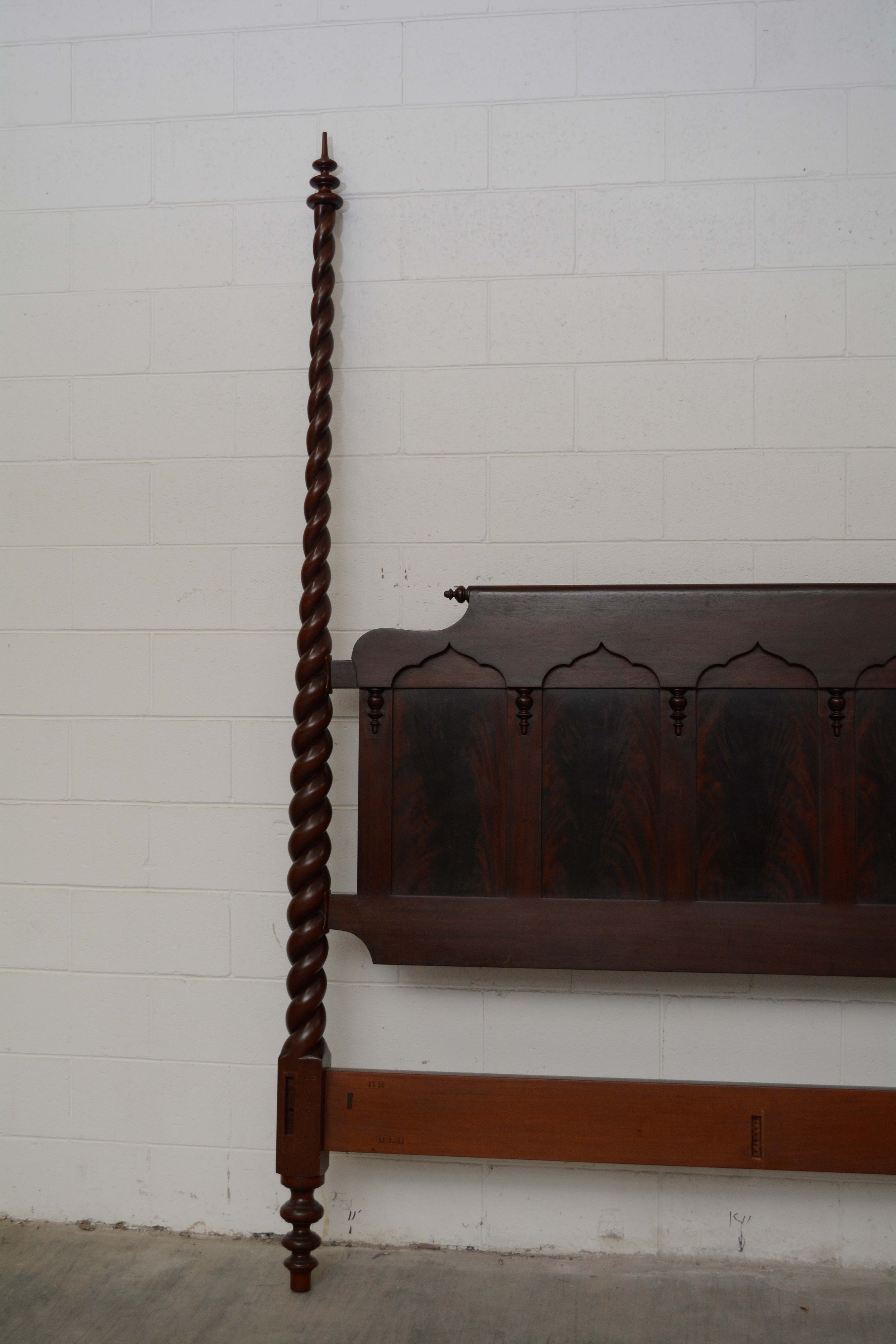 Classical Style Mahogany Queen Size Four-Poster Bed Frame, 20th Century