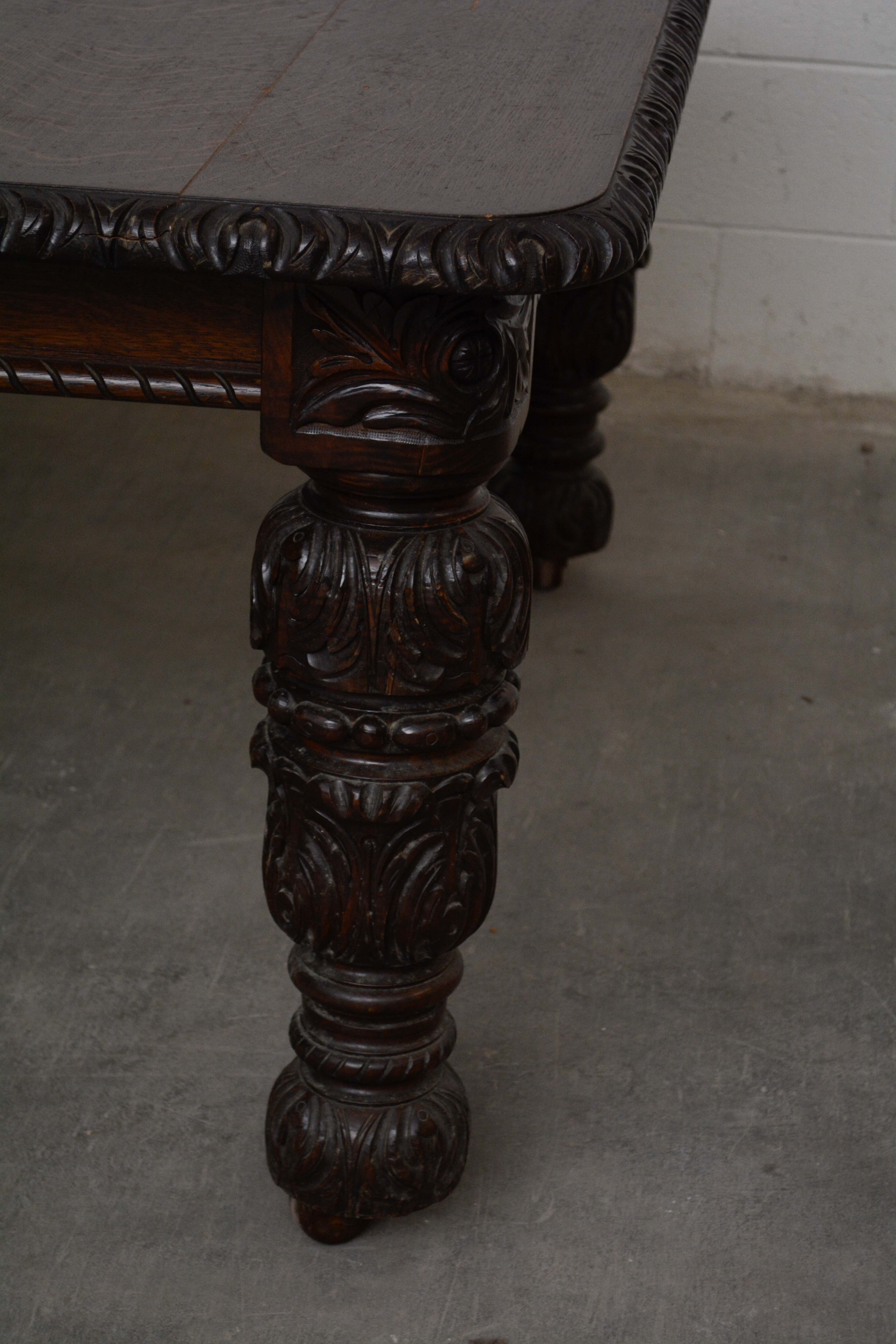 Victorian Tudor Style Oak Dining Table, Late 19th Century
