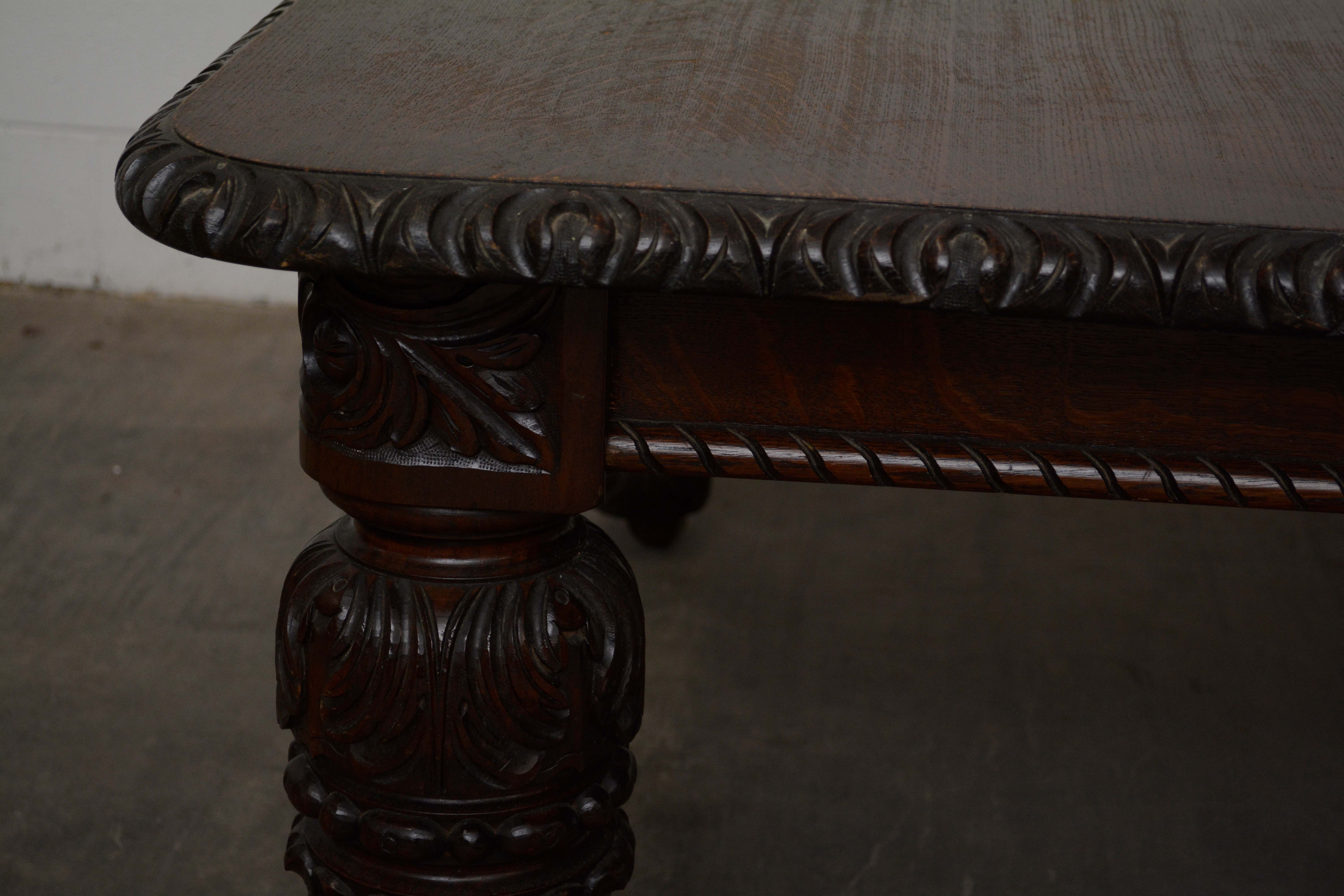 Victorian Tudor Style Oak Dining Table, Late 19th Century