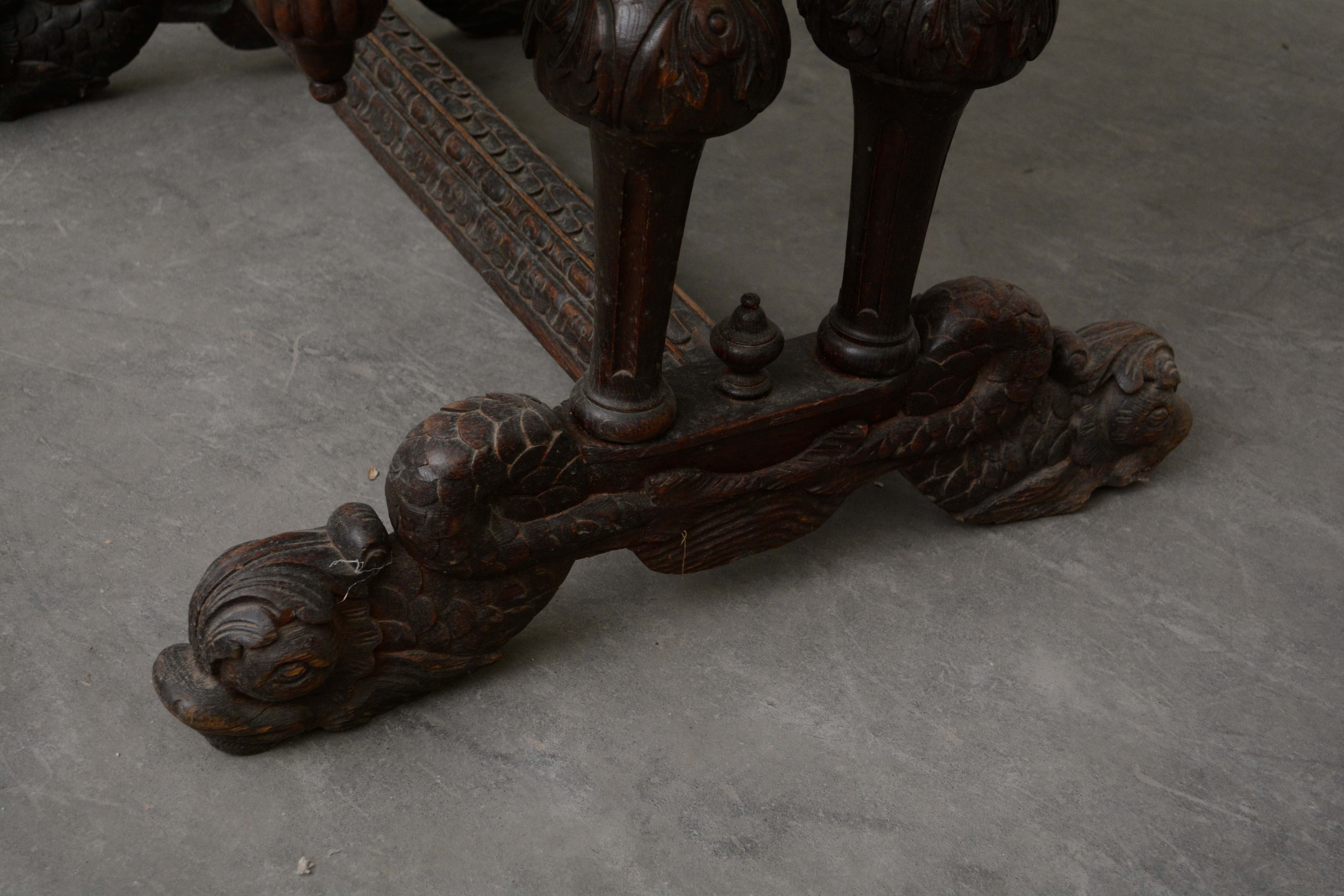 Renaissance Revival Oak Library Table, Mid-19th Century