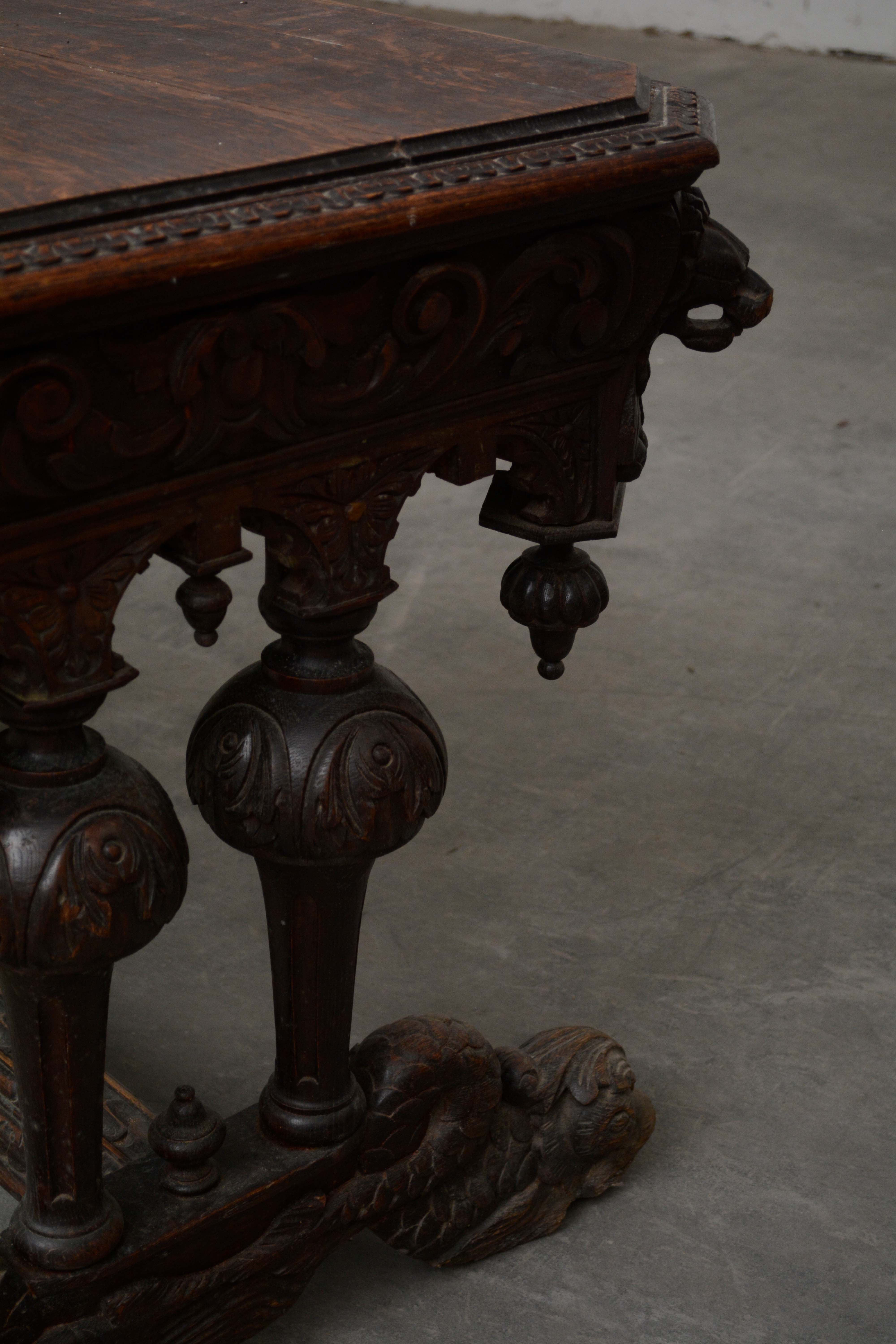 Renaissance Revival Oak Library Table, Mid-19th Century