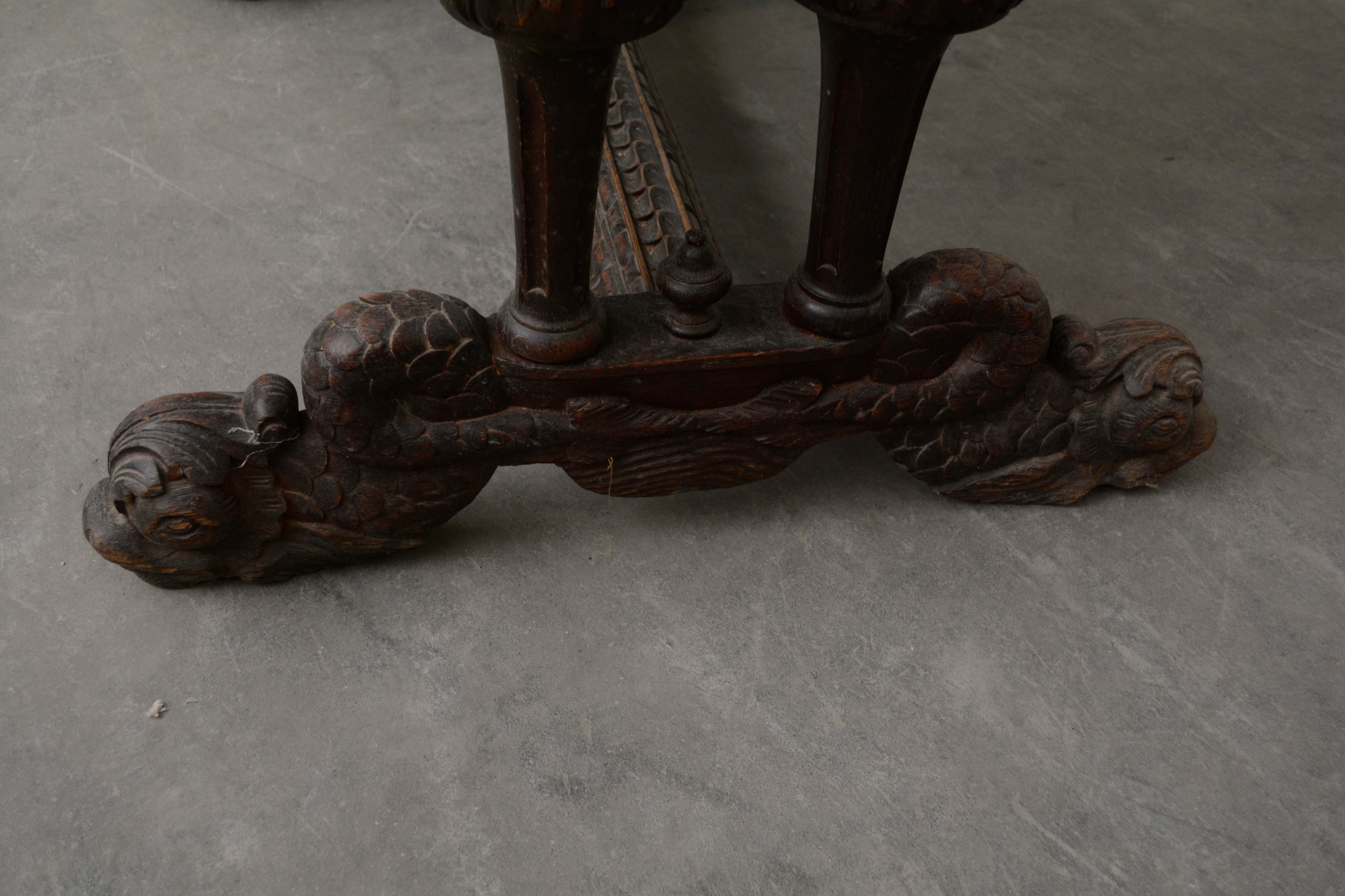 Renaissance Revival Oak Library Table, Mid-19th Century