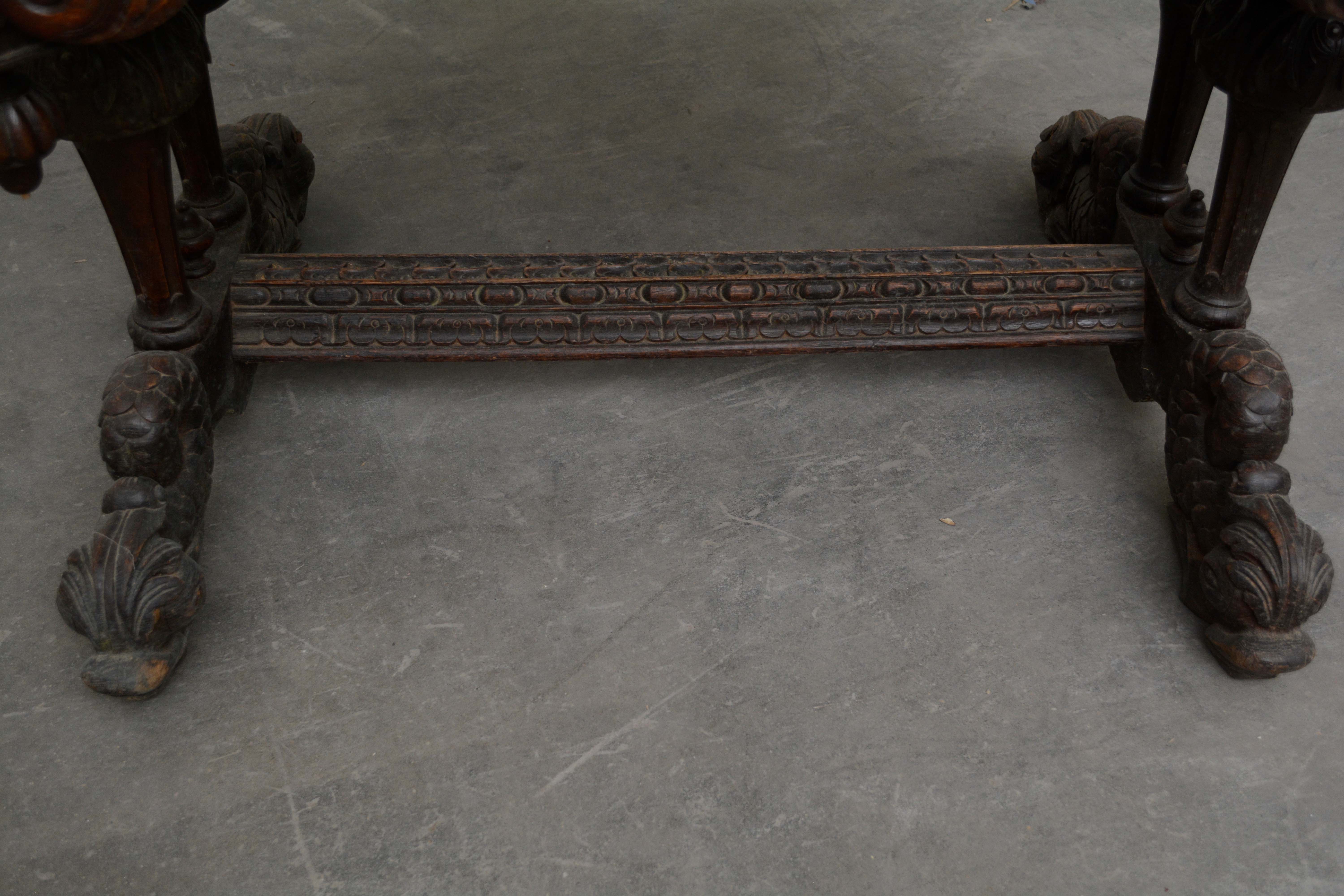 Renaissance Revival Oak Library Table, Mid-19th Century
