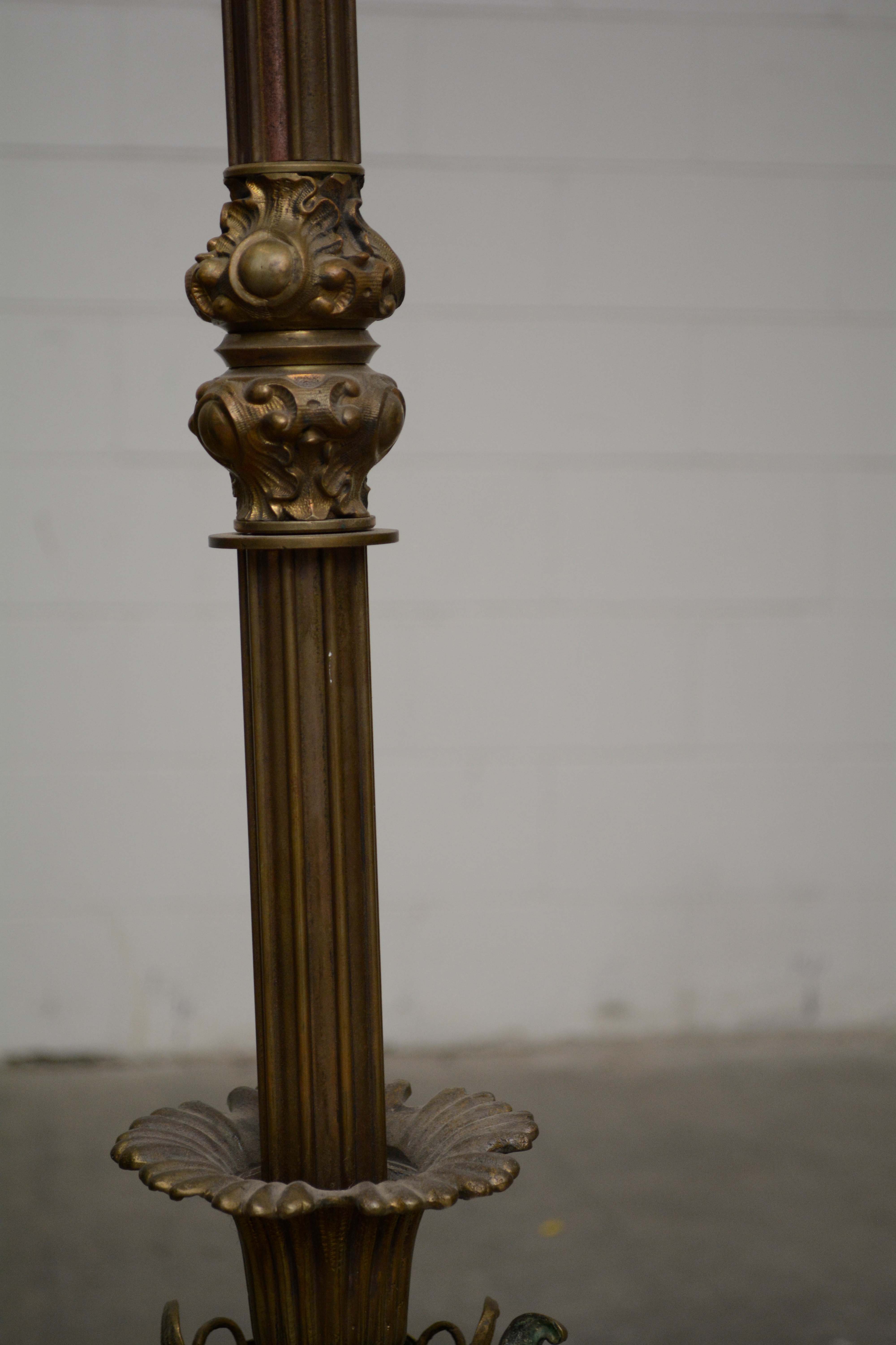 Cast Brass Ram Head and Leaf Six Arm Chandelier with Glass Shades