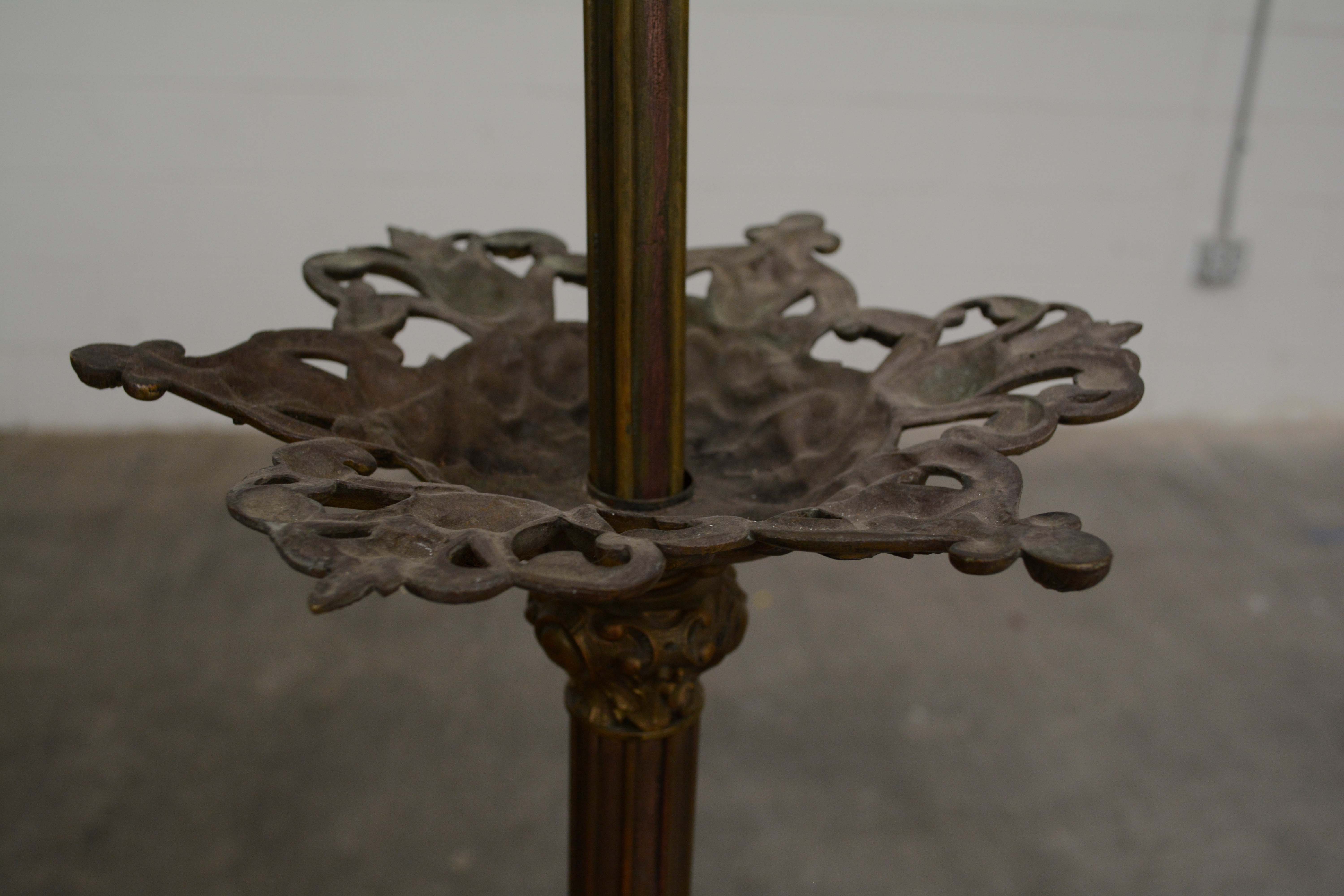 Cast Brass Ram Head and Leaf Six Arm Chandelier with Glass Shades