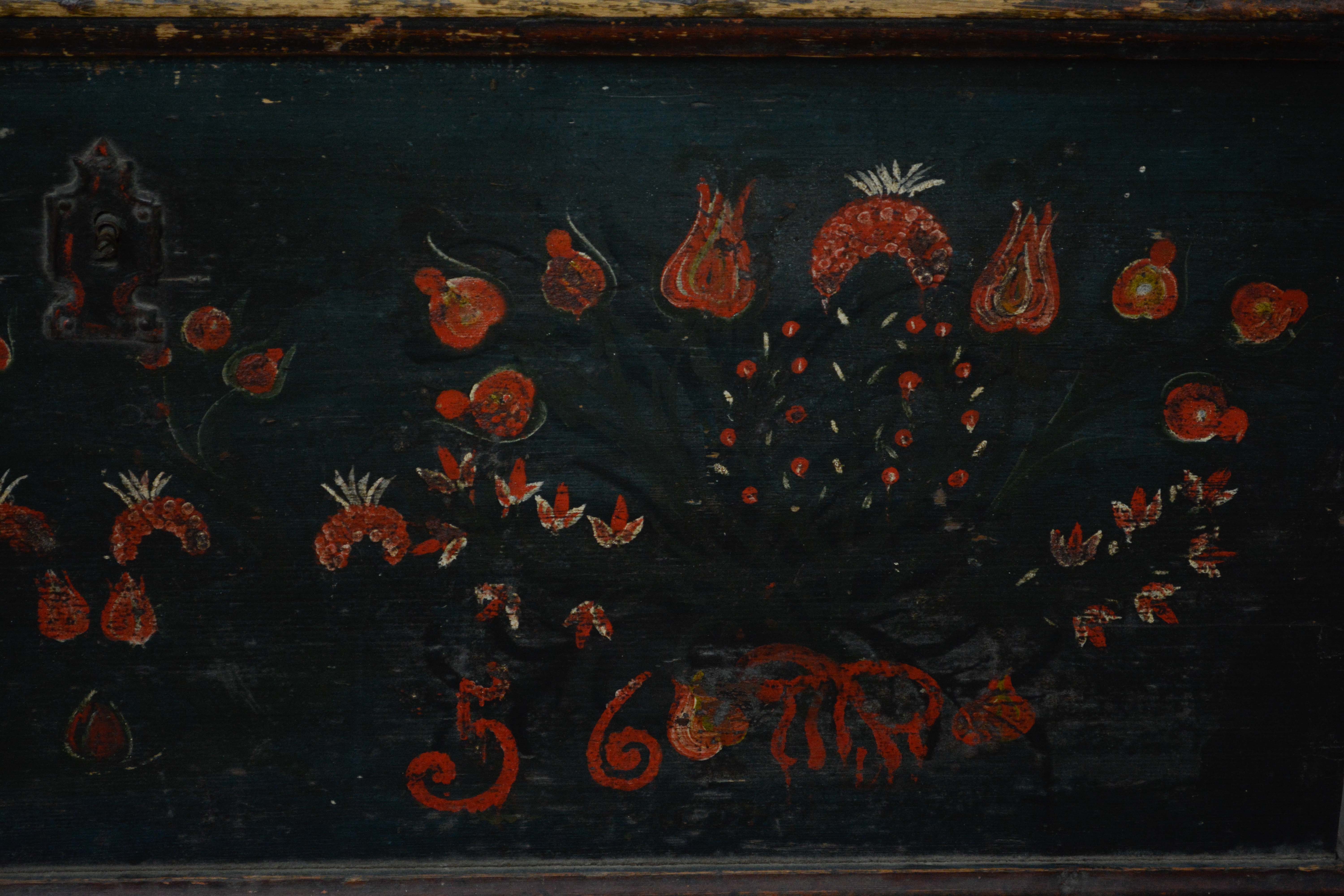 Swedish Paint-Decorated Pine Trunk, dated 1856