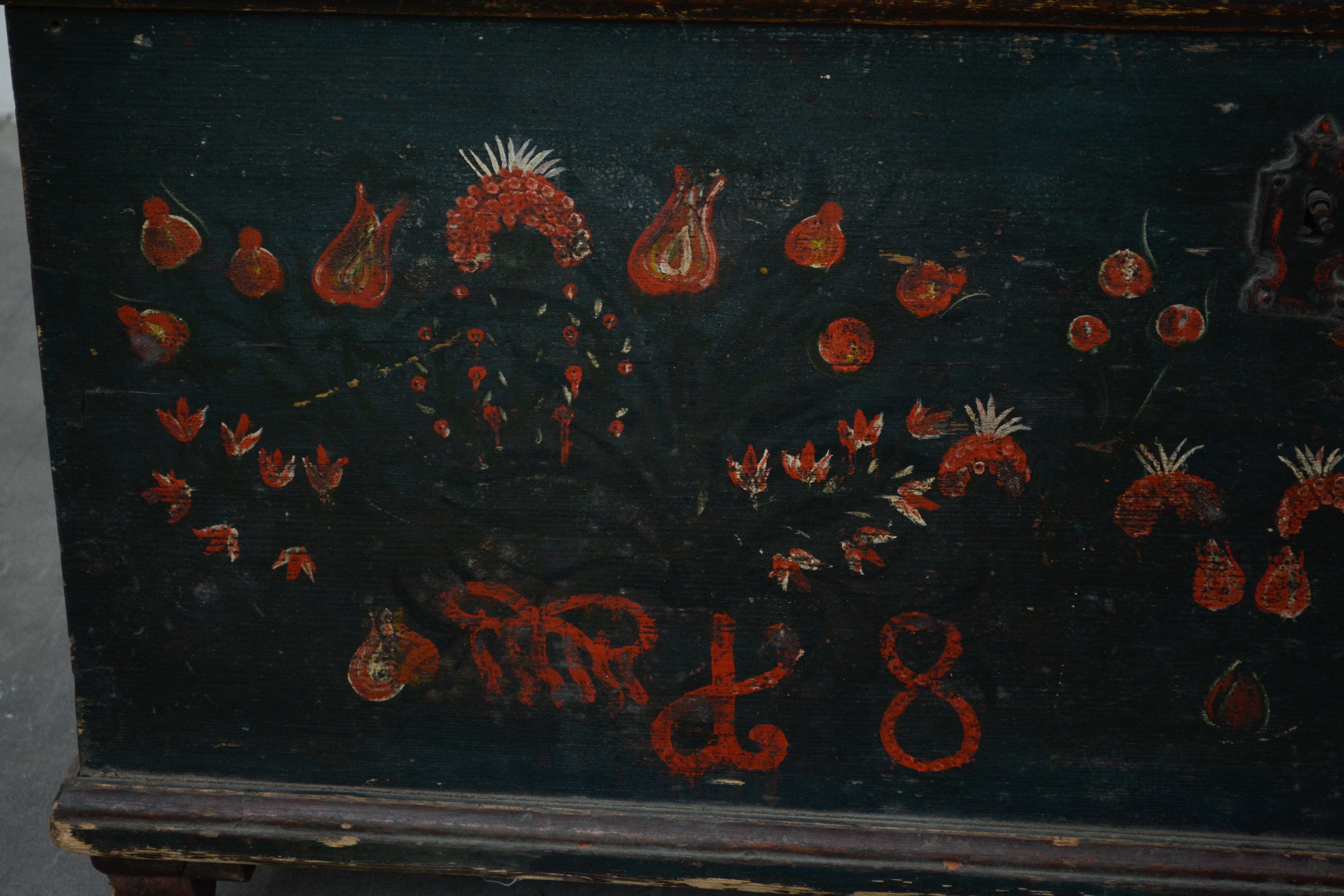 Swedish Paint-Decorated Pine Trunk, dated 1856