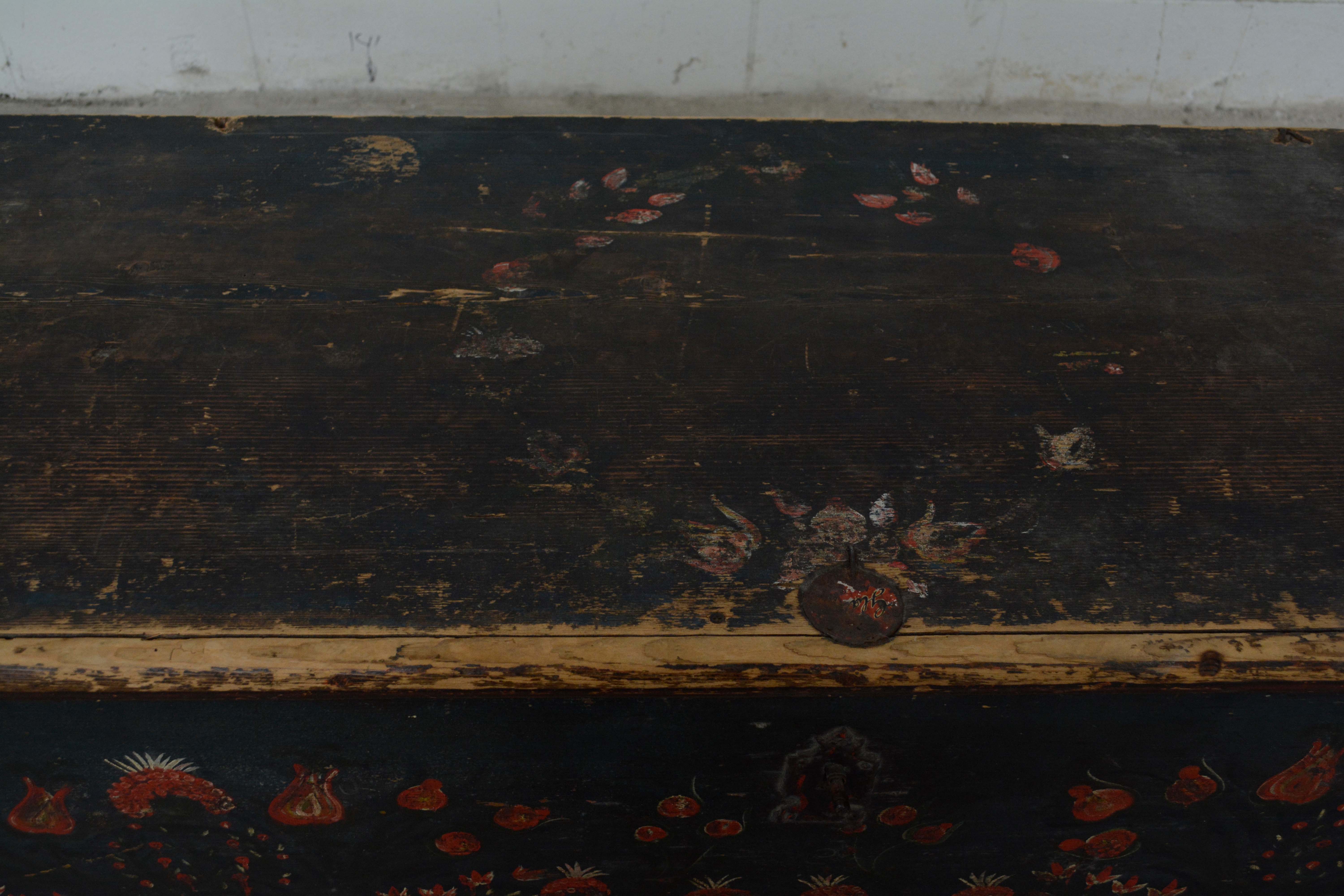 Swedish Paint-Decorated Pine Trunk, dated 1856