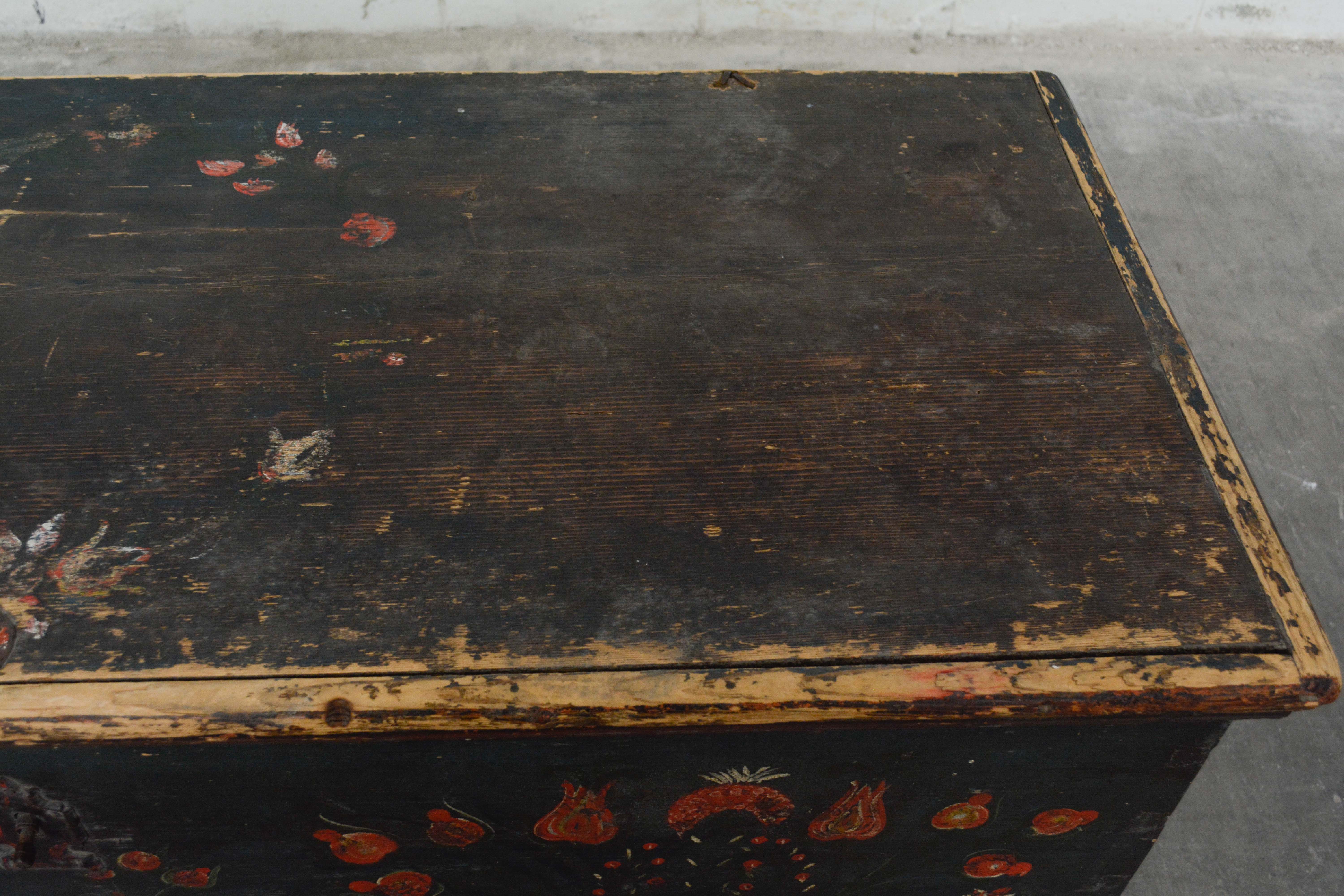 Swedish Paint-Decorated Pine Trunk, dated 1856