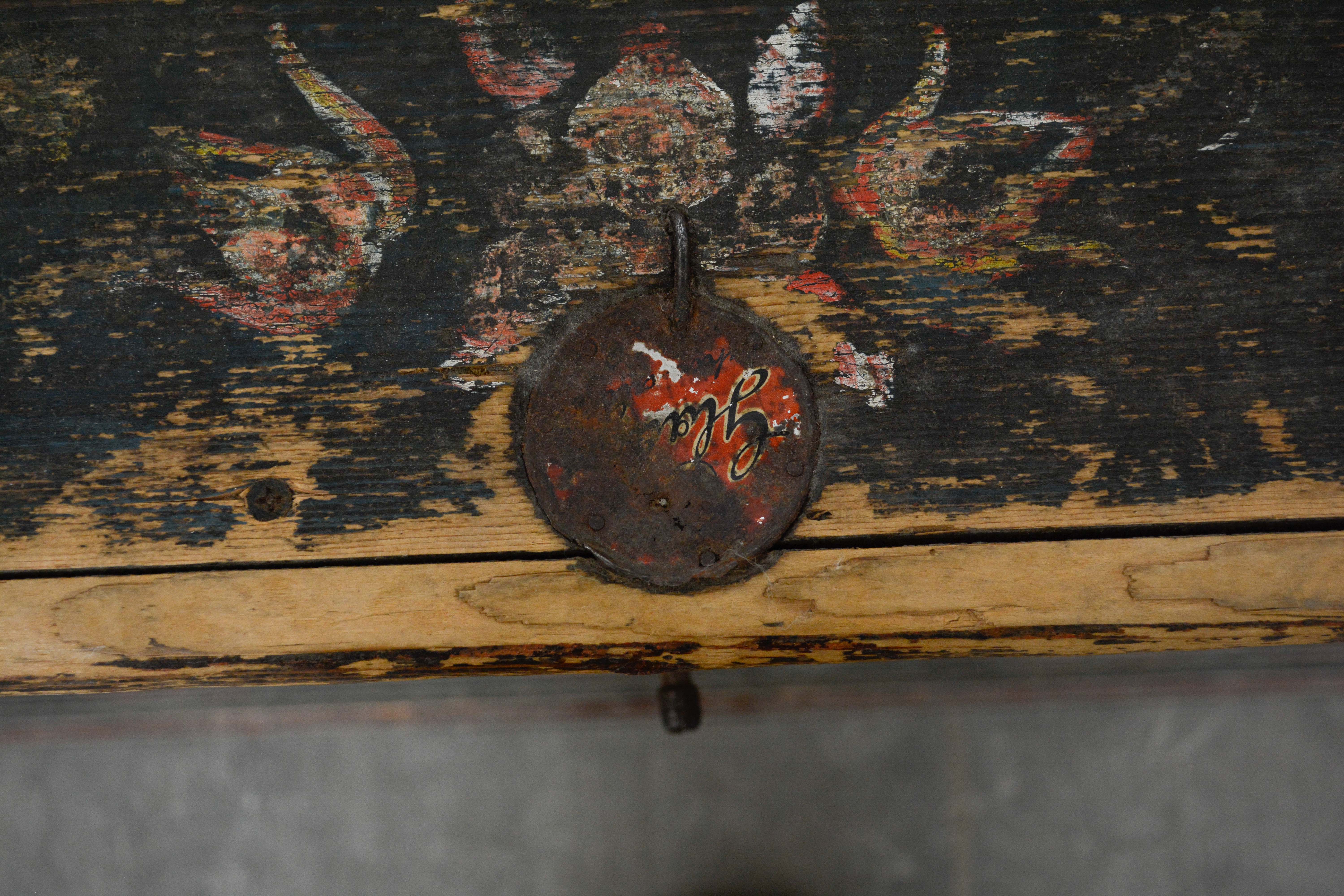 Swedish Paint-Decorated Pine Trunk, dated 1856