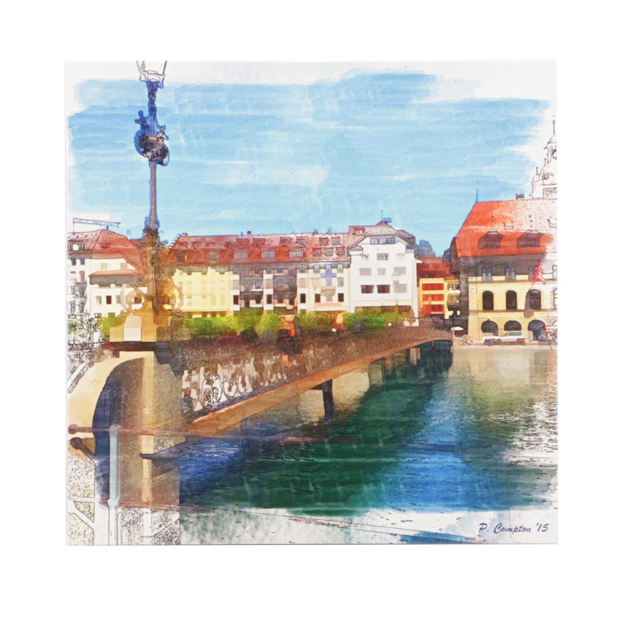 Giclee Print of European Cityscape after Phil Compton