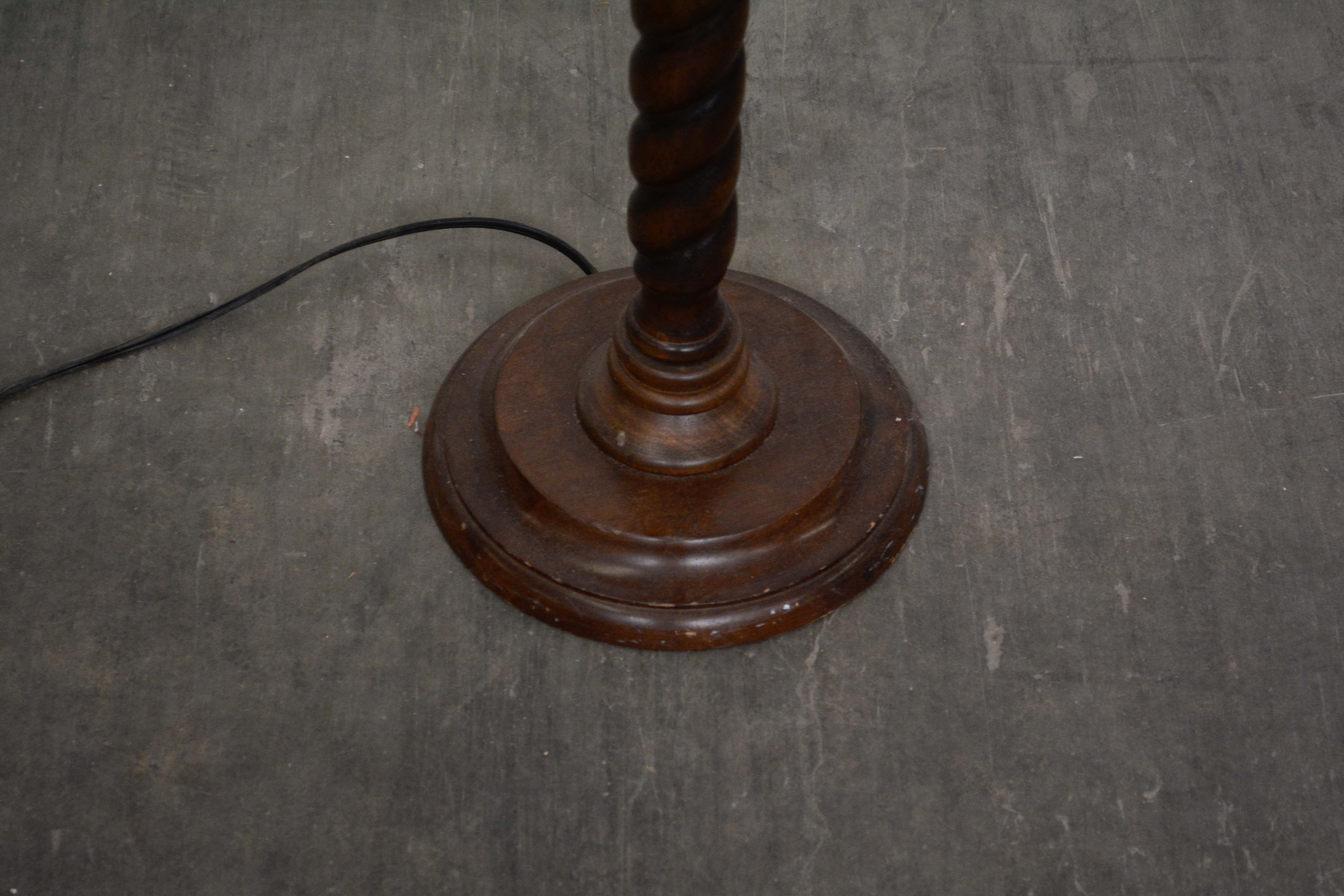 Carved Barley Twist Wooden Floor Lamp with Pedestal Base