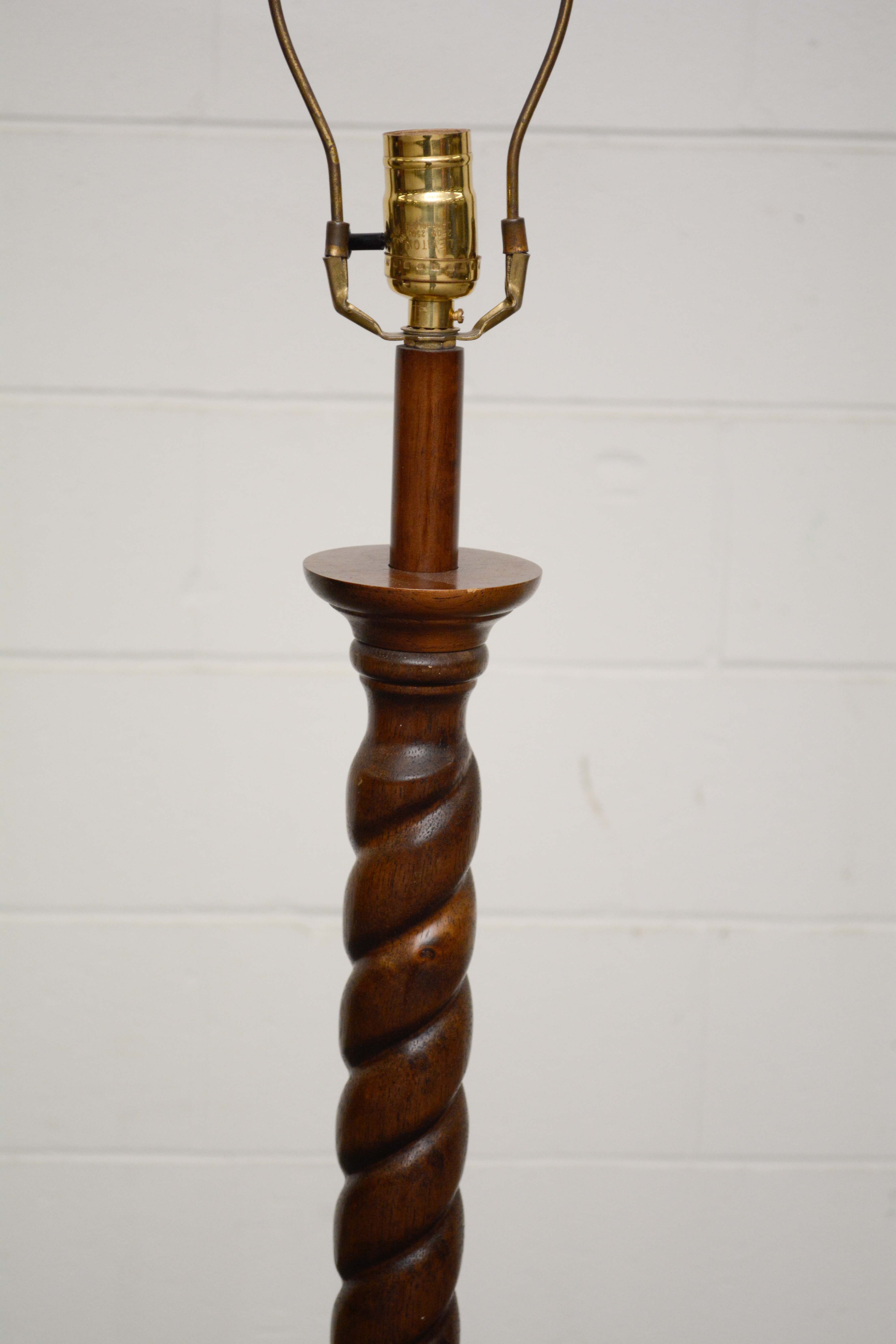 Carved Barley Twist Wooden Floor Lamp with Pedestal Base