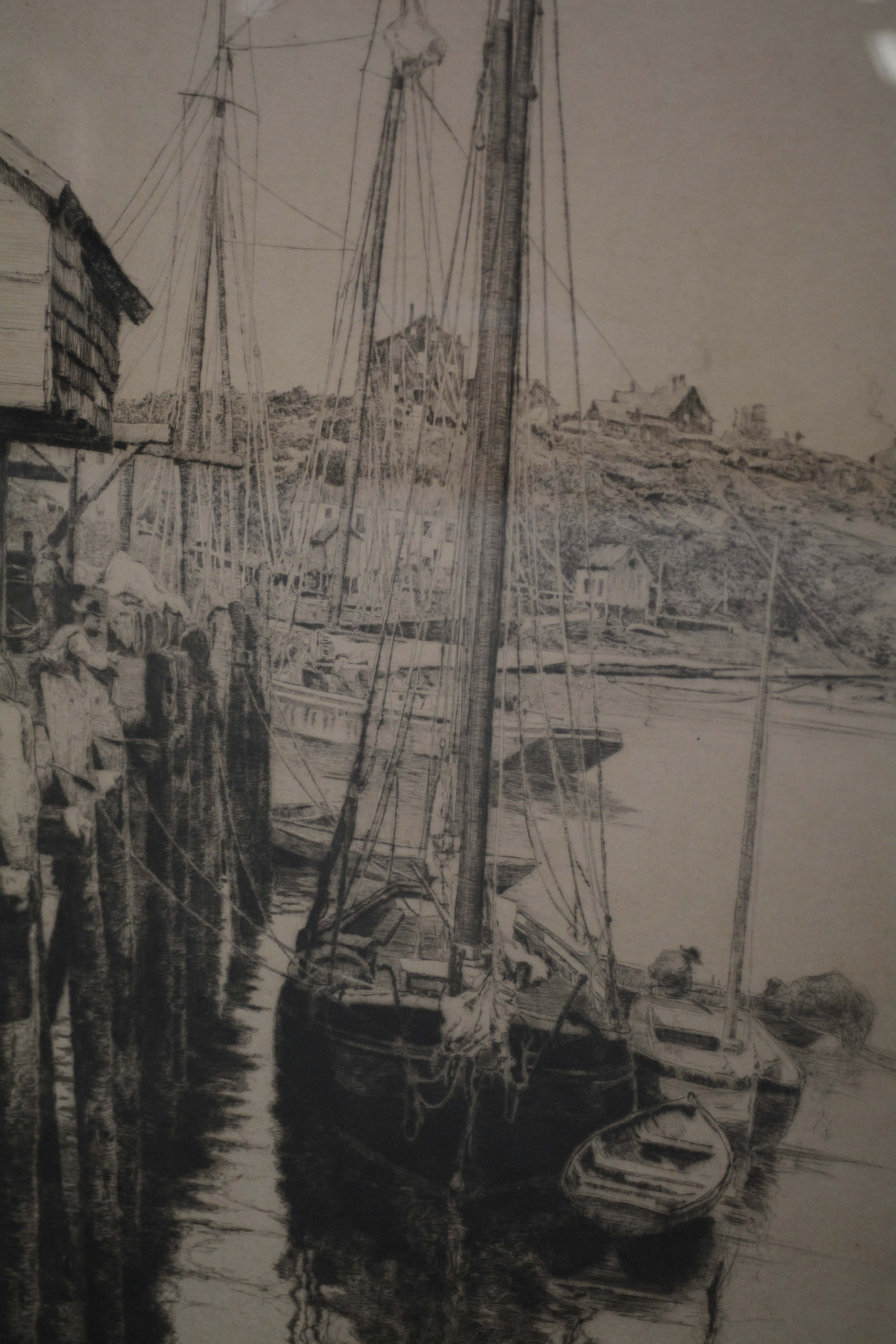 Etching of Docked Boats