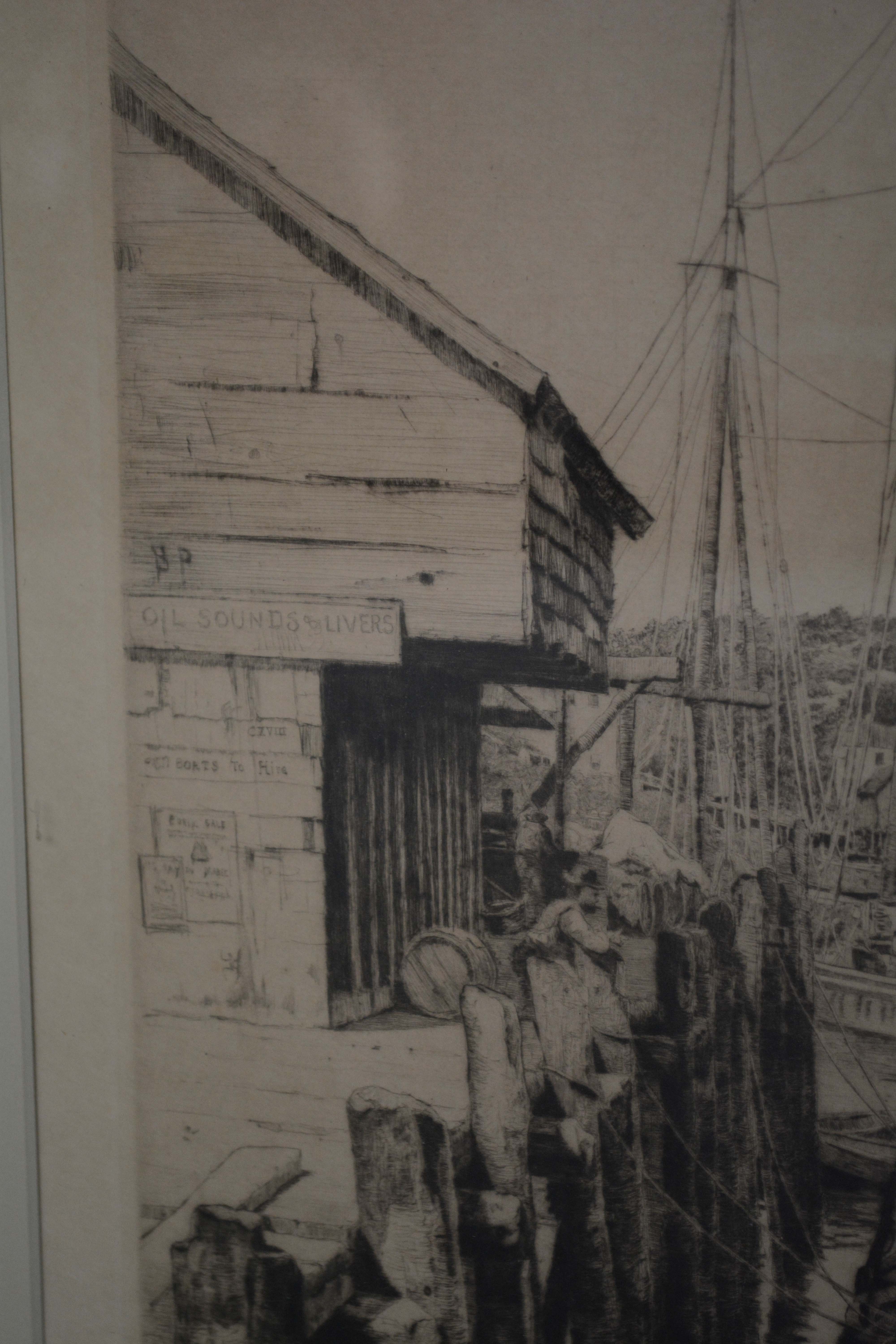 Etching of Docked Boats