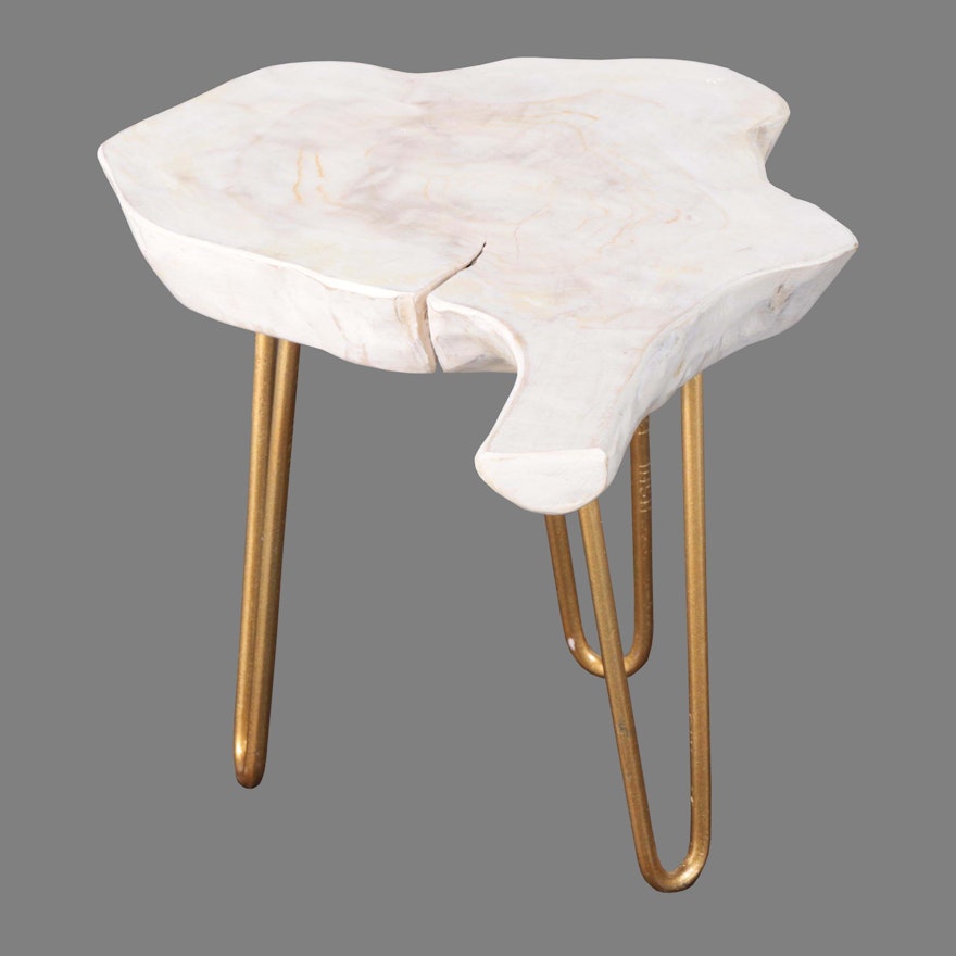 Contemporary Whitewashed Wood Slab "Satellite" Side Table