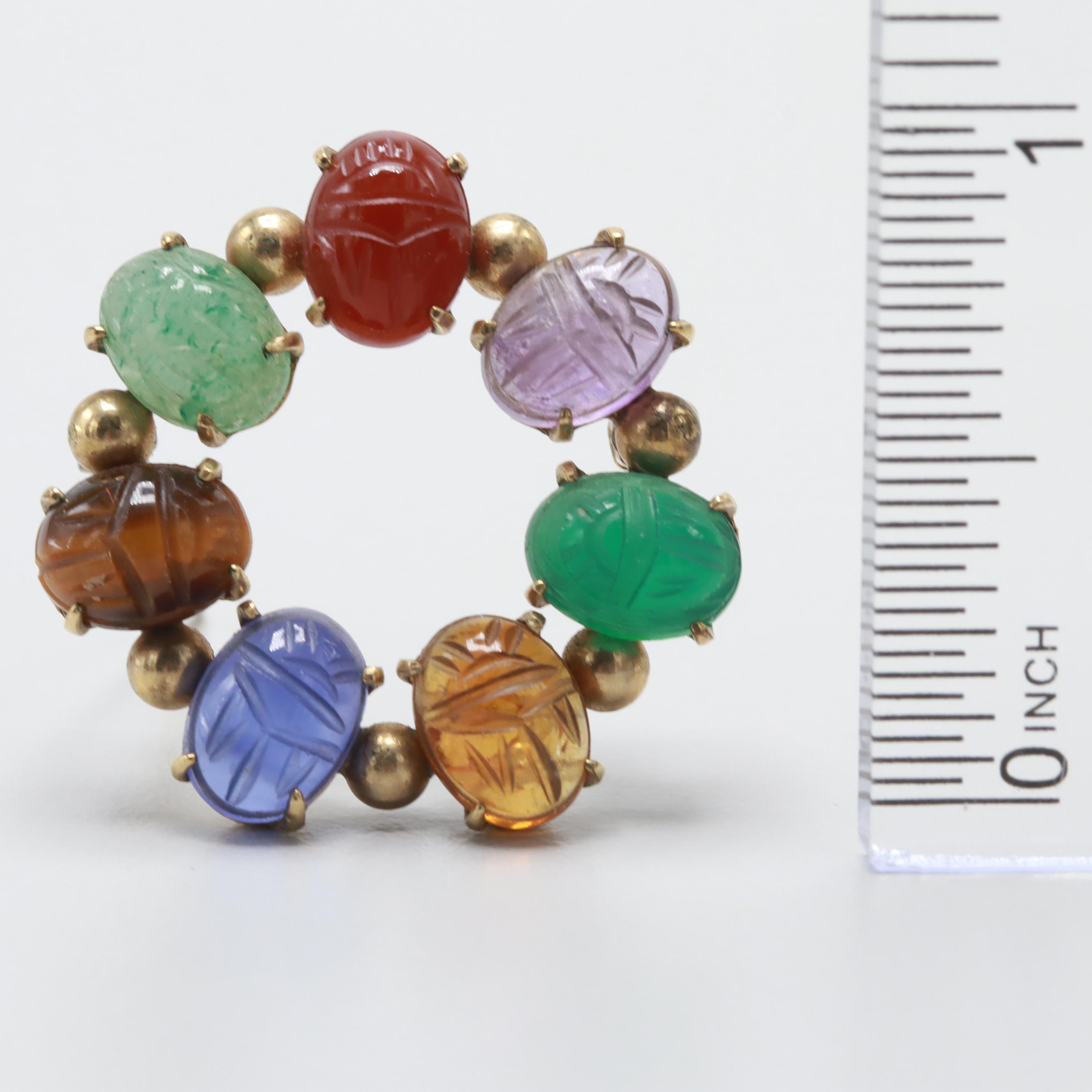 Gold Tone Tiger's Eye, Rhodochrosite and Unakite Bracelet and Brooch