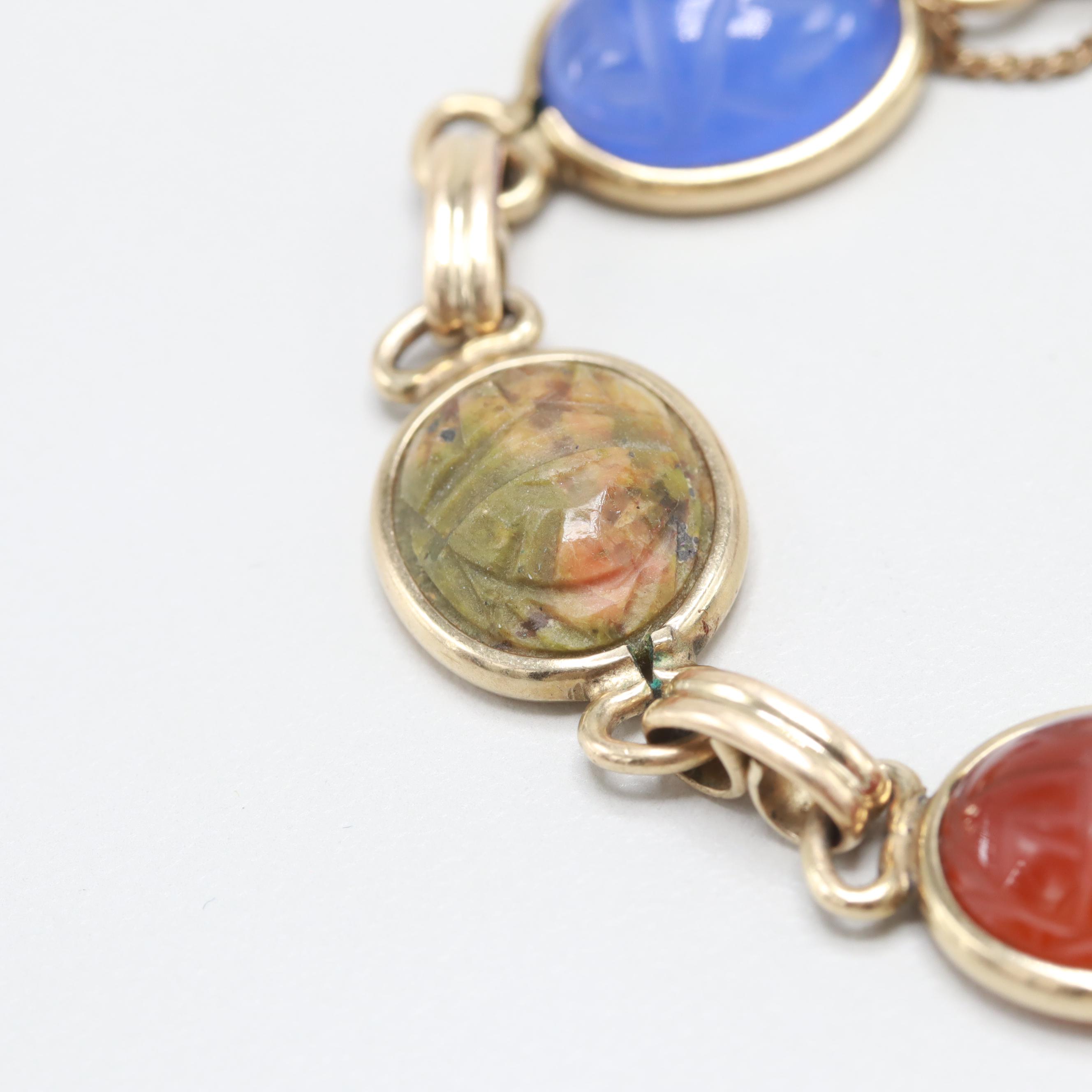 Gold Tone Tiger's Eye, Rhodochrosite and Unakite Bracelet and Brooch