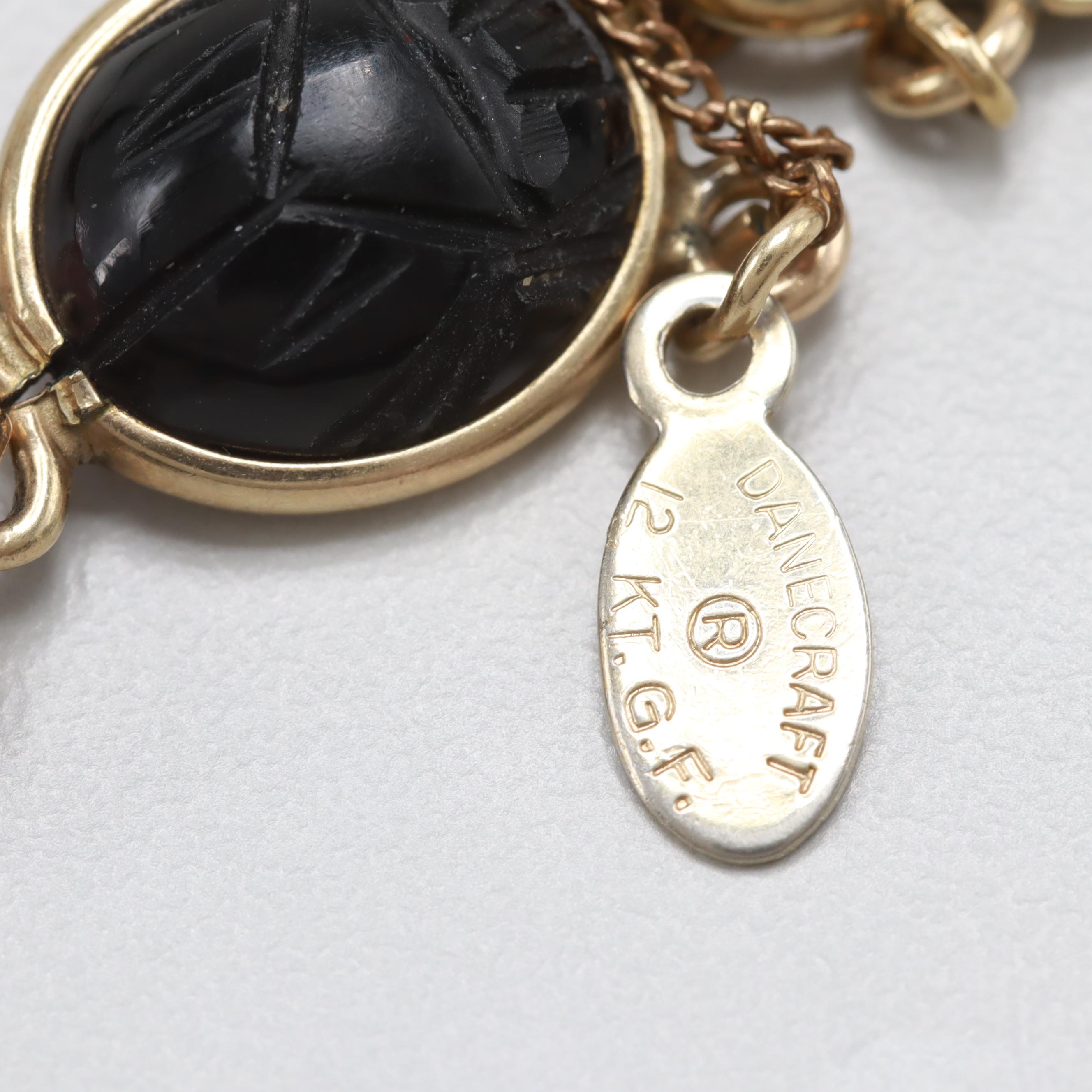 Gold Tone Tiger's Eye, Rhodochrosite and Unakite Bracelet and Brooch