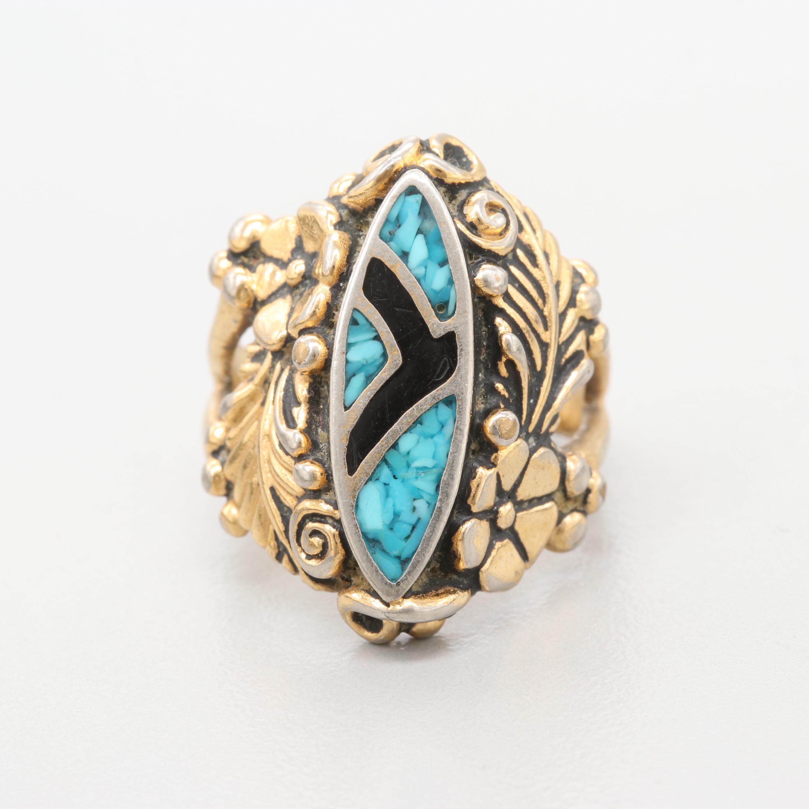 Vintage Gold Tone Serpentine, Enamel and Aventurine with Catamore and Winard