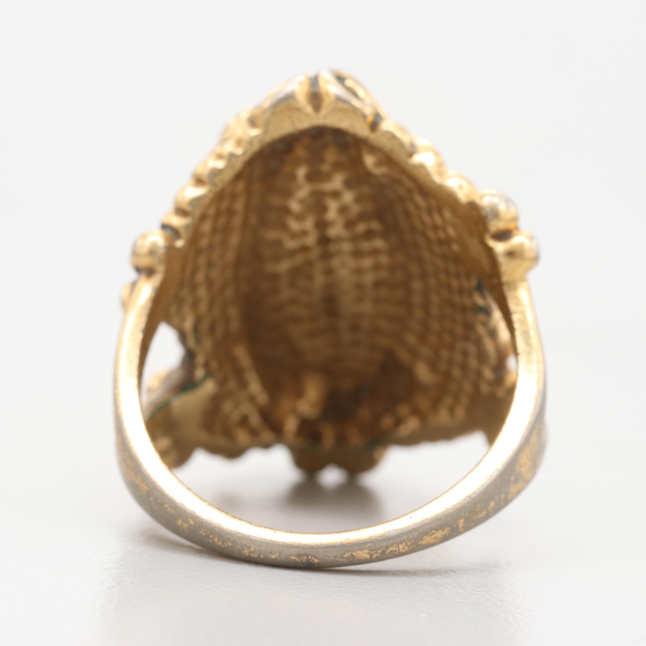 Vintage Gold Tone Serpentine, Enamel and Aventurine with Catamore and Winard