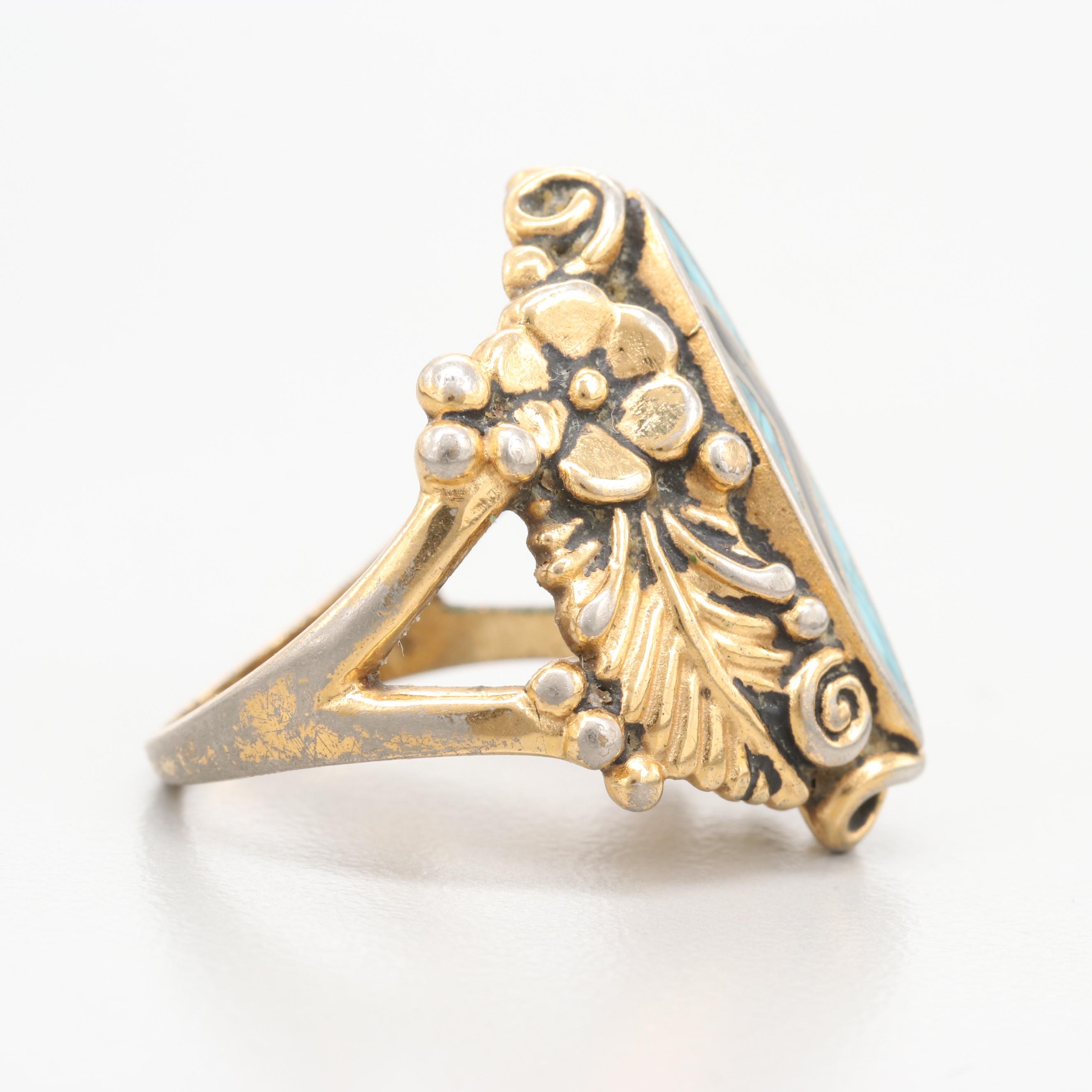 Vintage Gold Tone Serpentine, Enamel and Aventurine with Catamore and Winard