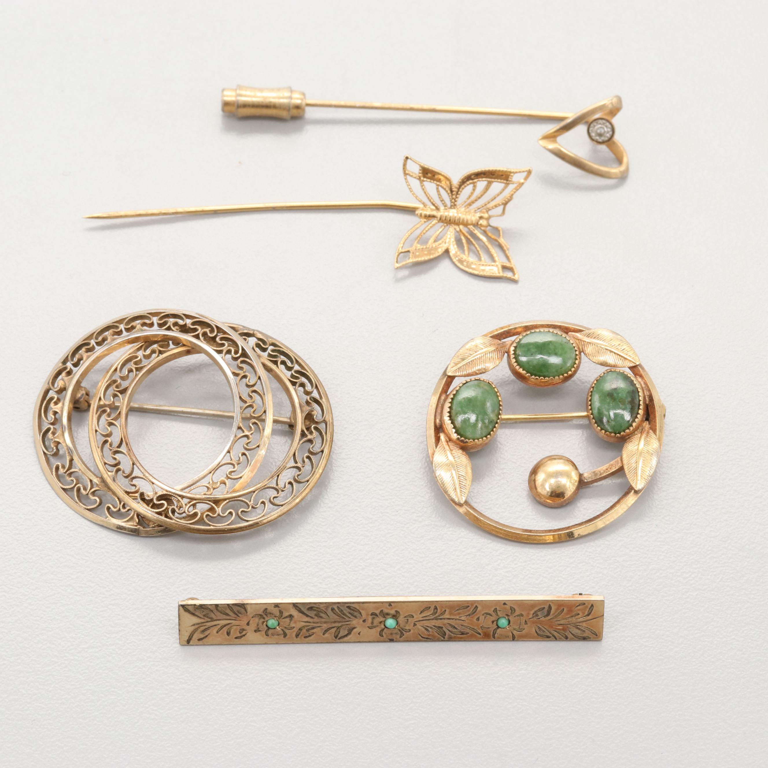 Vintage Gold Tone Serpentine, Enamel and Aventurine with Catamore and Winard