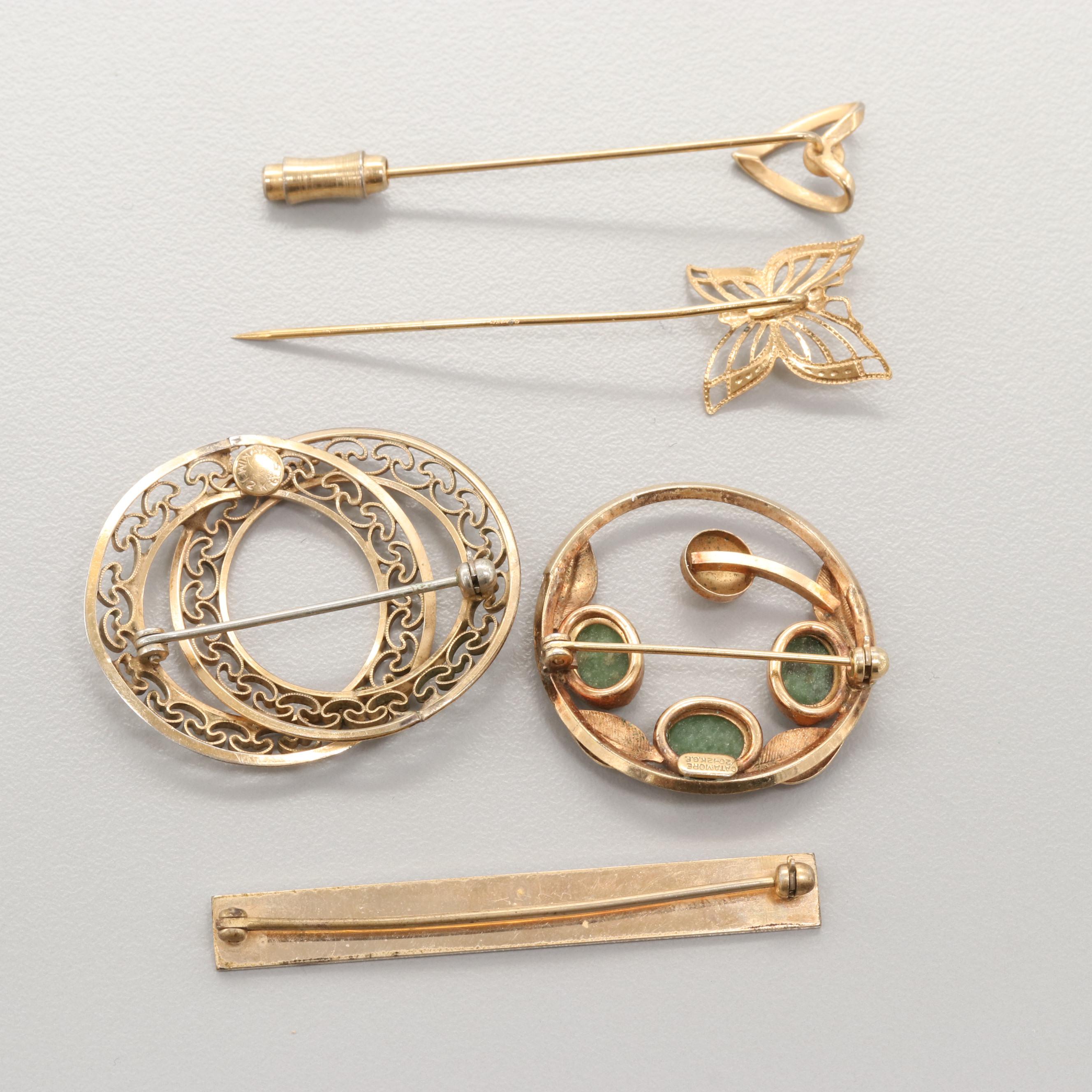 Vintage Gold Tone Serpentine, Enamel and Aventurine with Catamore and Winard