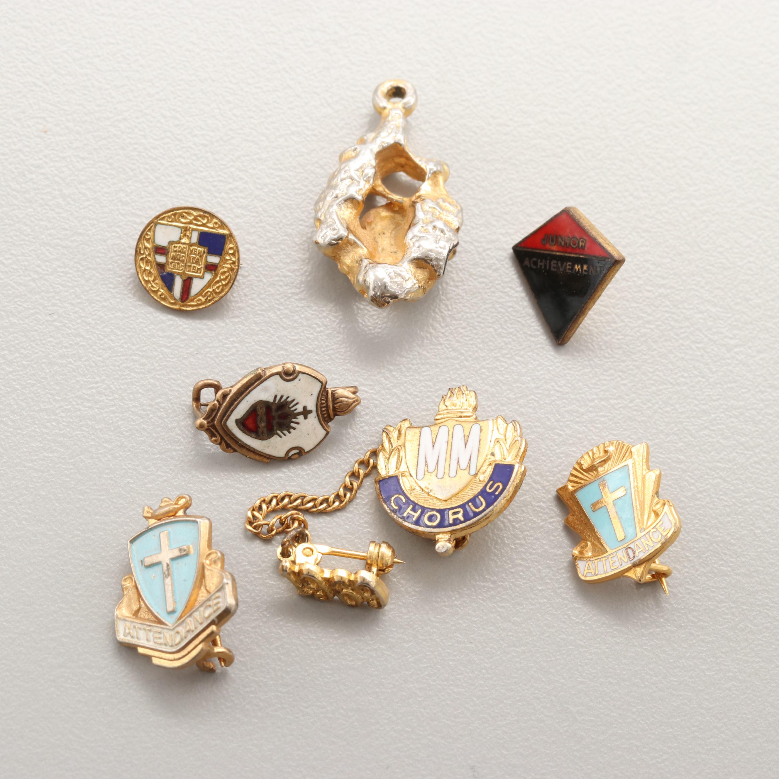 Vintage Gold Tone Serpentine, Enamel and Aventurine with Catamore and Winard